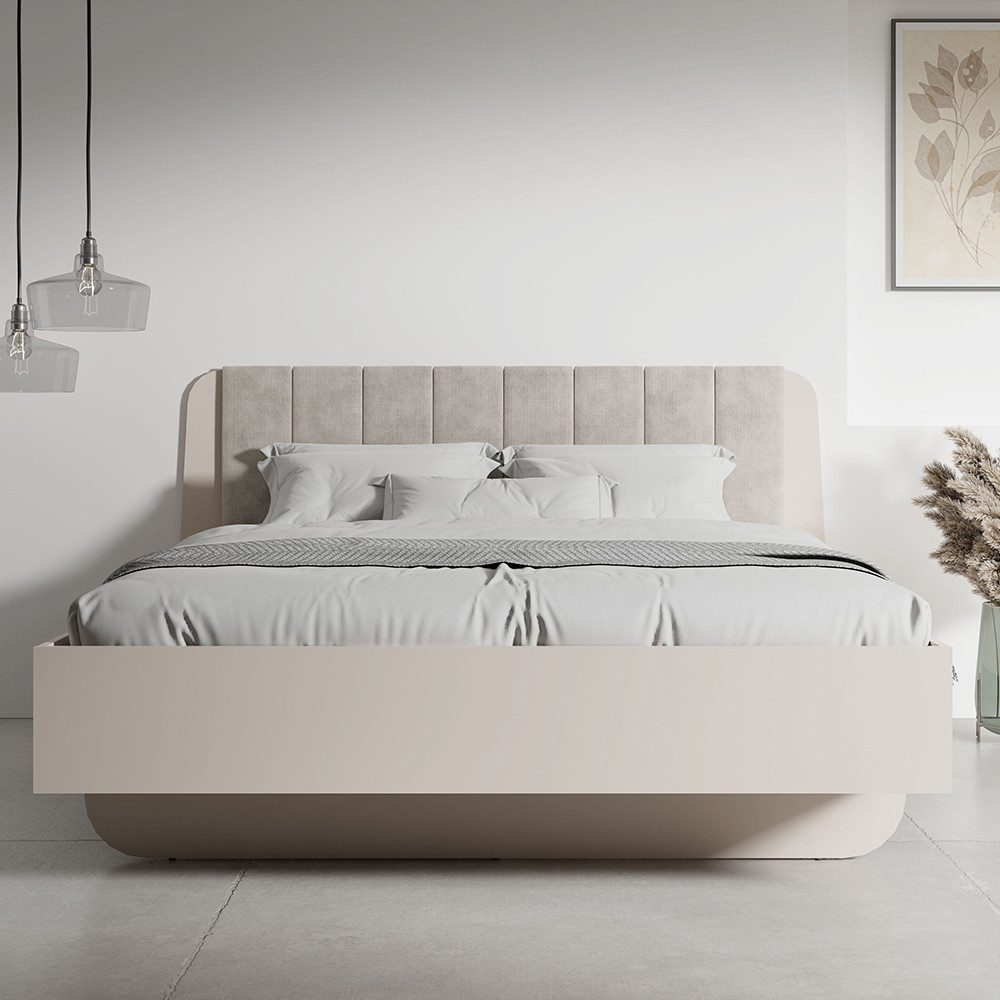 Lomadox Bettgestell LOUSADA-166, in beige mit Kopfteilpolster, Liegefläche 160x200 cm