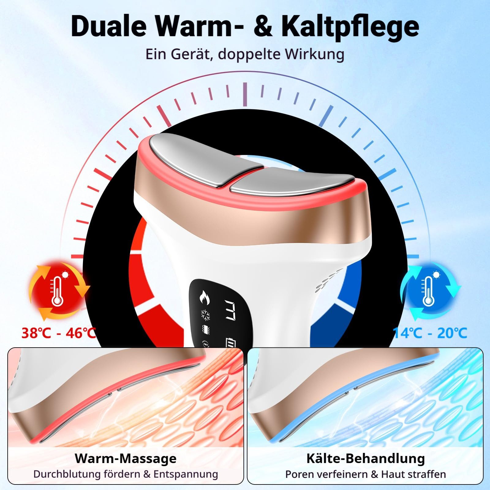 Tekoo Gesichtsmassagegerät EMS Gesichtspflege-Gerätmit, EMS und 45 °C Wärme & 7 LED-Farben, 3 Intensitätsstufen, Abschaltautomatik, Sanftanlauf