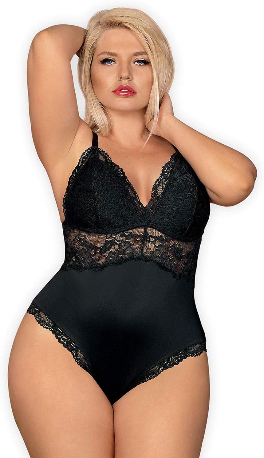 Obsessive Body Spitzen-Body mit Spitze Übergröße XXL - schwarz (1-tlg) Spitze