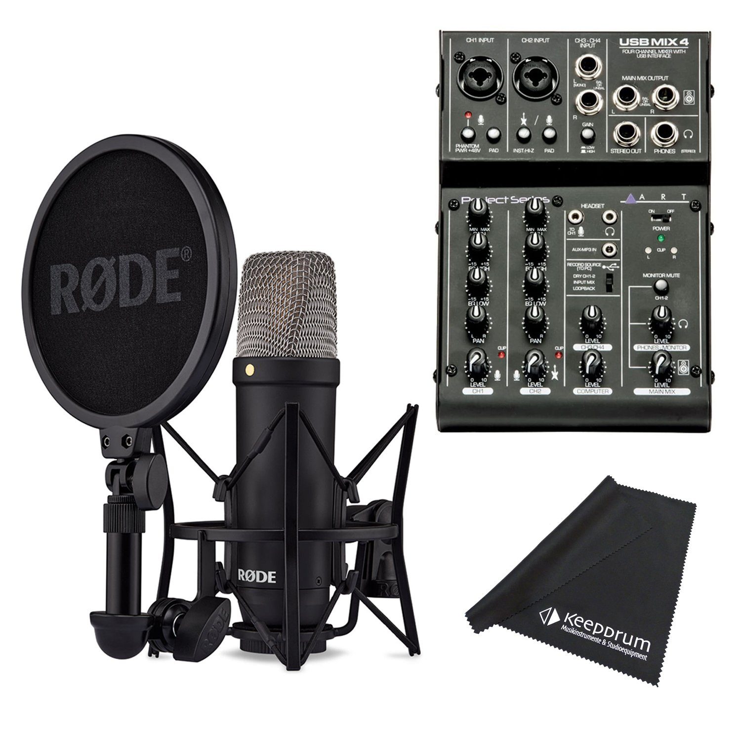 RØDE Mikrofon Rode NT1 Signature Black Mikrofon mit Art USBMix4 (mit Art USBmix4 Mischpult und Tuch)