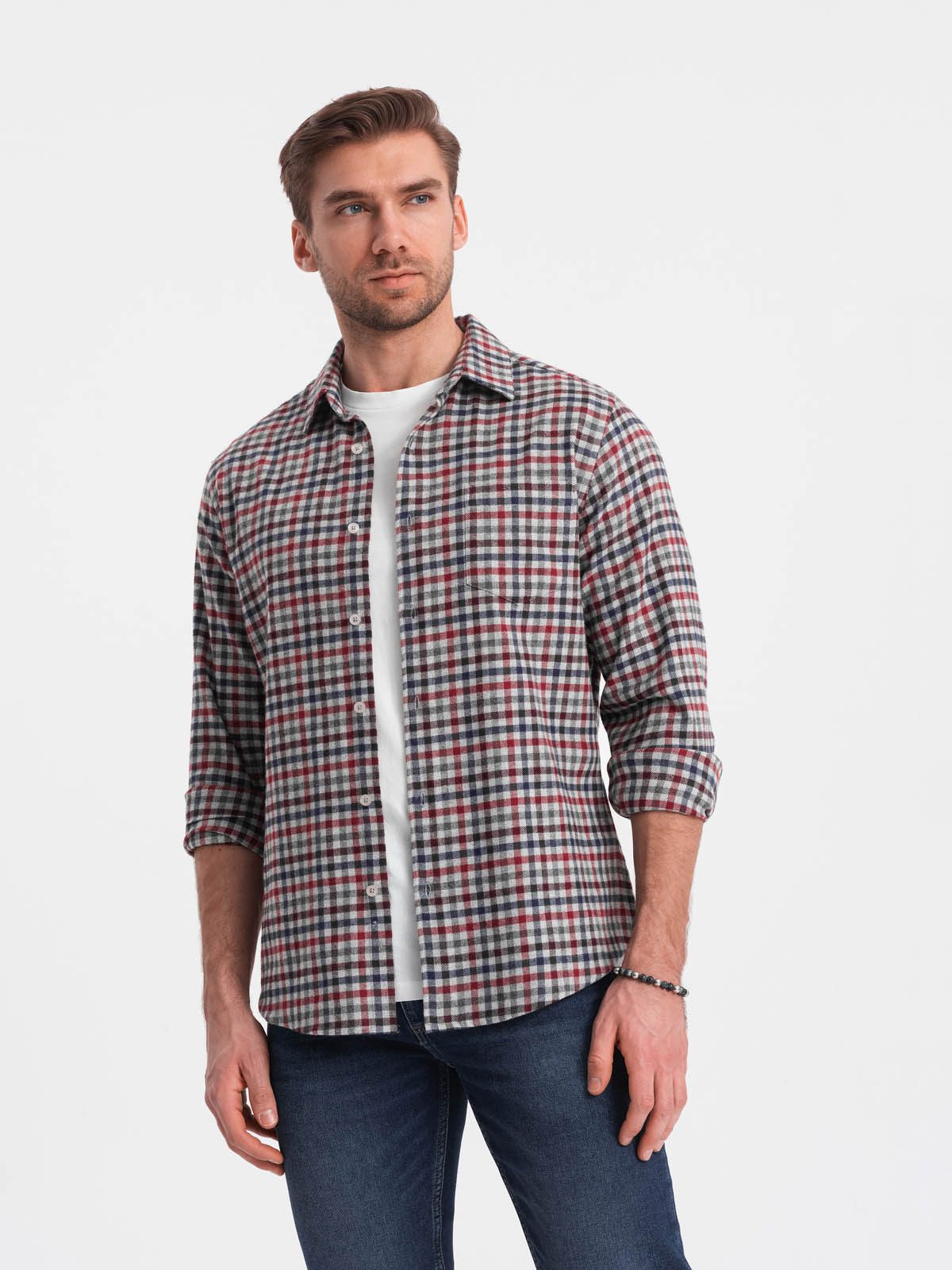 OMBRE Flanellhemd Kariertes Flanellhemd für Herren - marineblau und orange günstig online kaufen