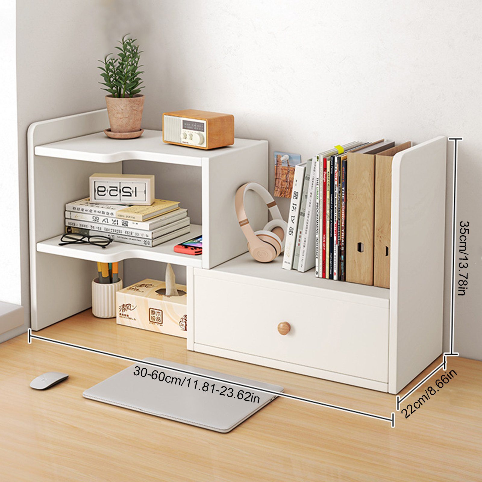 TWSOUL Bücherregal Schreibtisch-Bücherregal mit Schubladen, Weiß Schranktür Warmes Mit einer