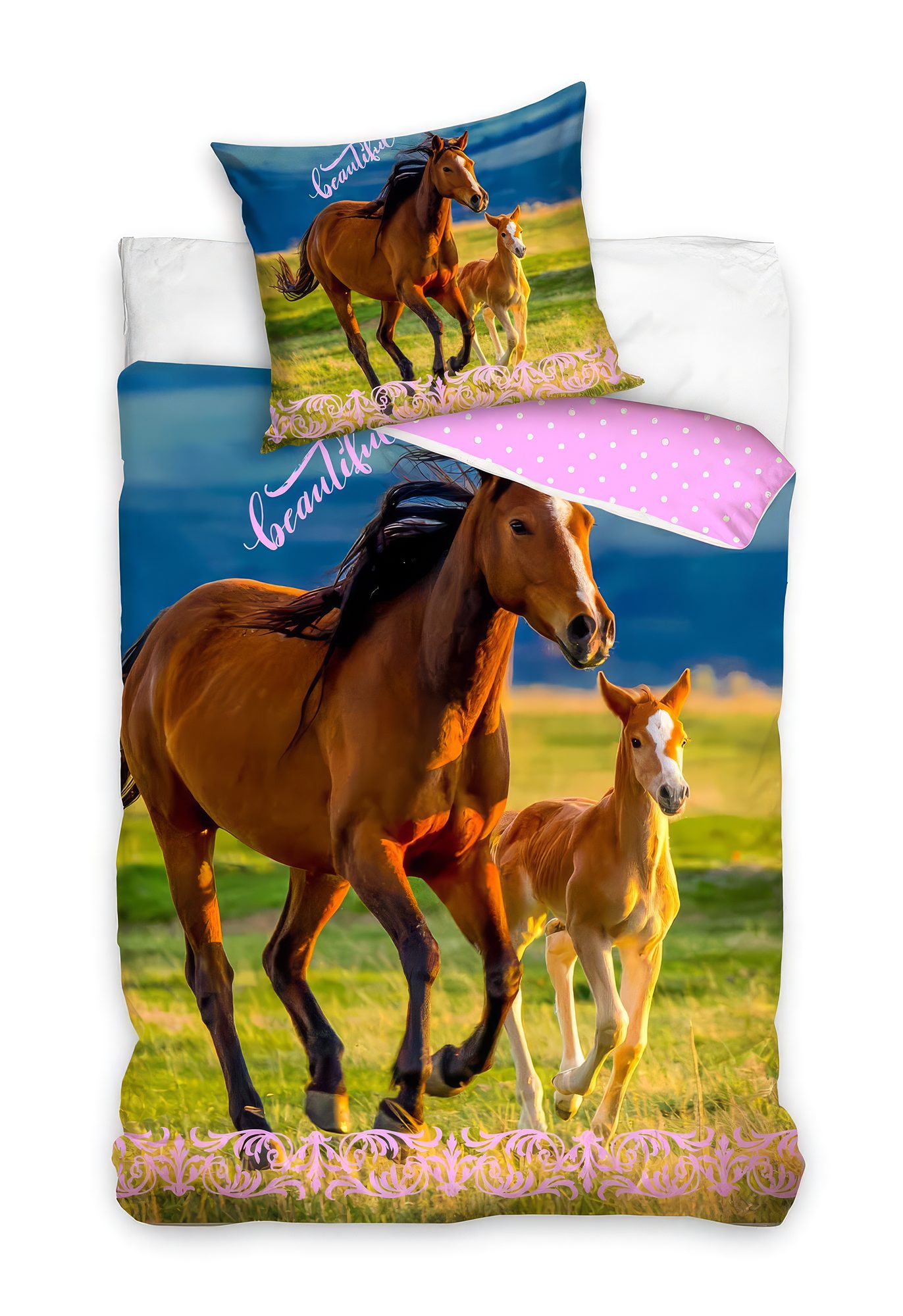 Carbotex Kinderbettwäsche Pferde Bettwäsche Set / 135 x 200 cm / 100% Baumwolle / 2 teilig, 1 teilig, Langlebig