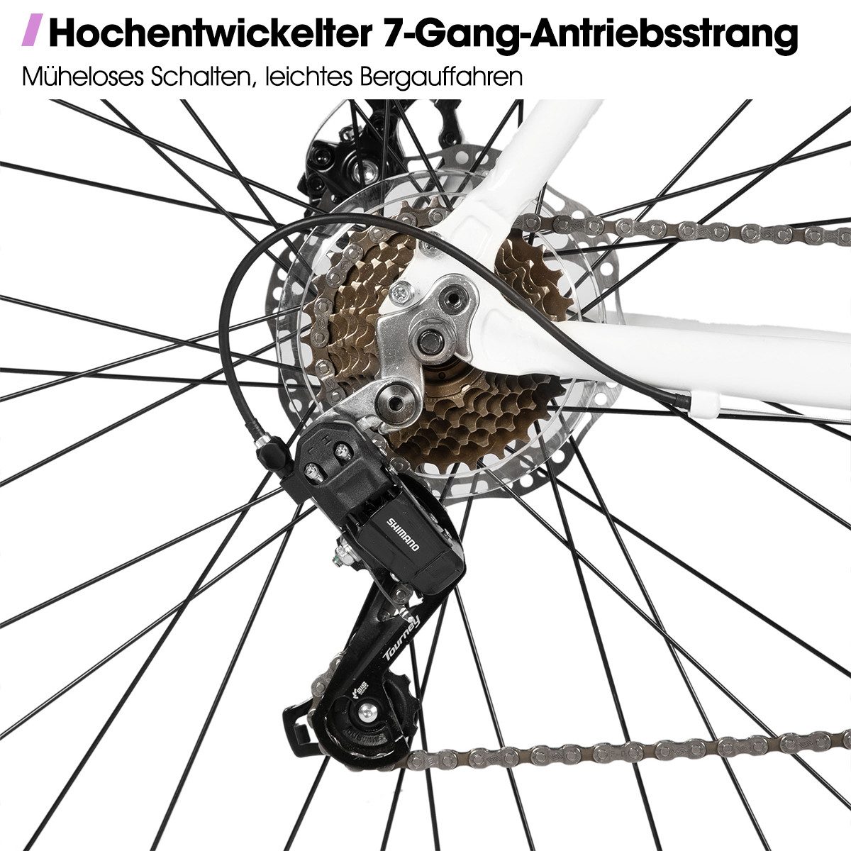 HILAND City Bike 700C Men's Women's Student Aluminum Alloy Commuter City Bike, 7-Speed, with Mudguards, Luggage Rack, Mechanical Disc Brakes