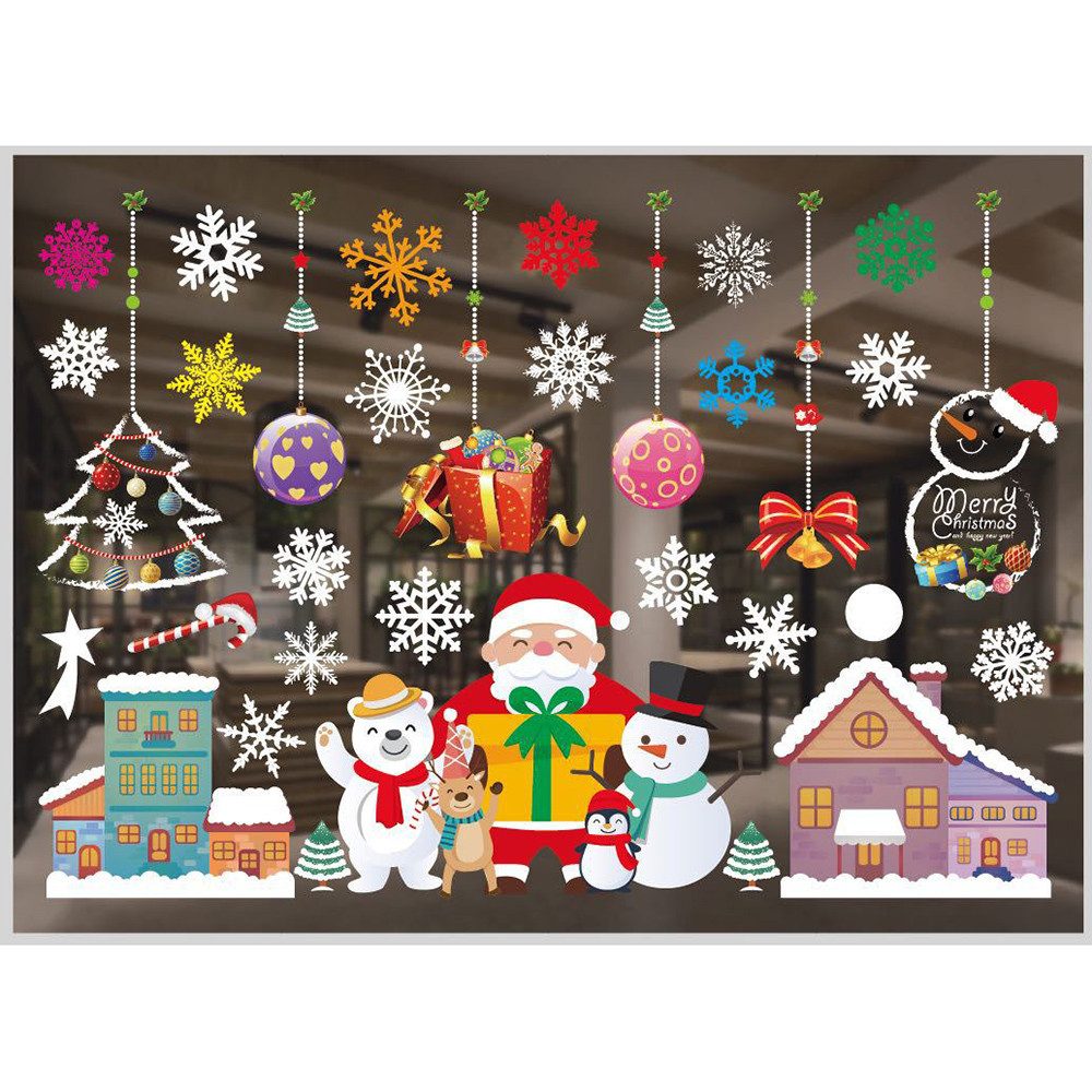 Coonoor Fenstersticker Fensterbilder Weihnachten Selbstklebend, Weihnachtsdeko Fenster, Groß Fensterbild Winter für Glas Tür Fensterdeko Weihnachten Deko