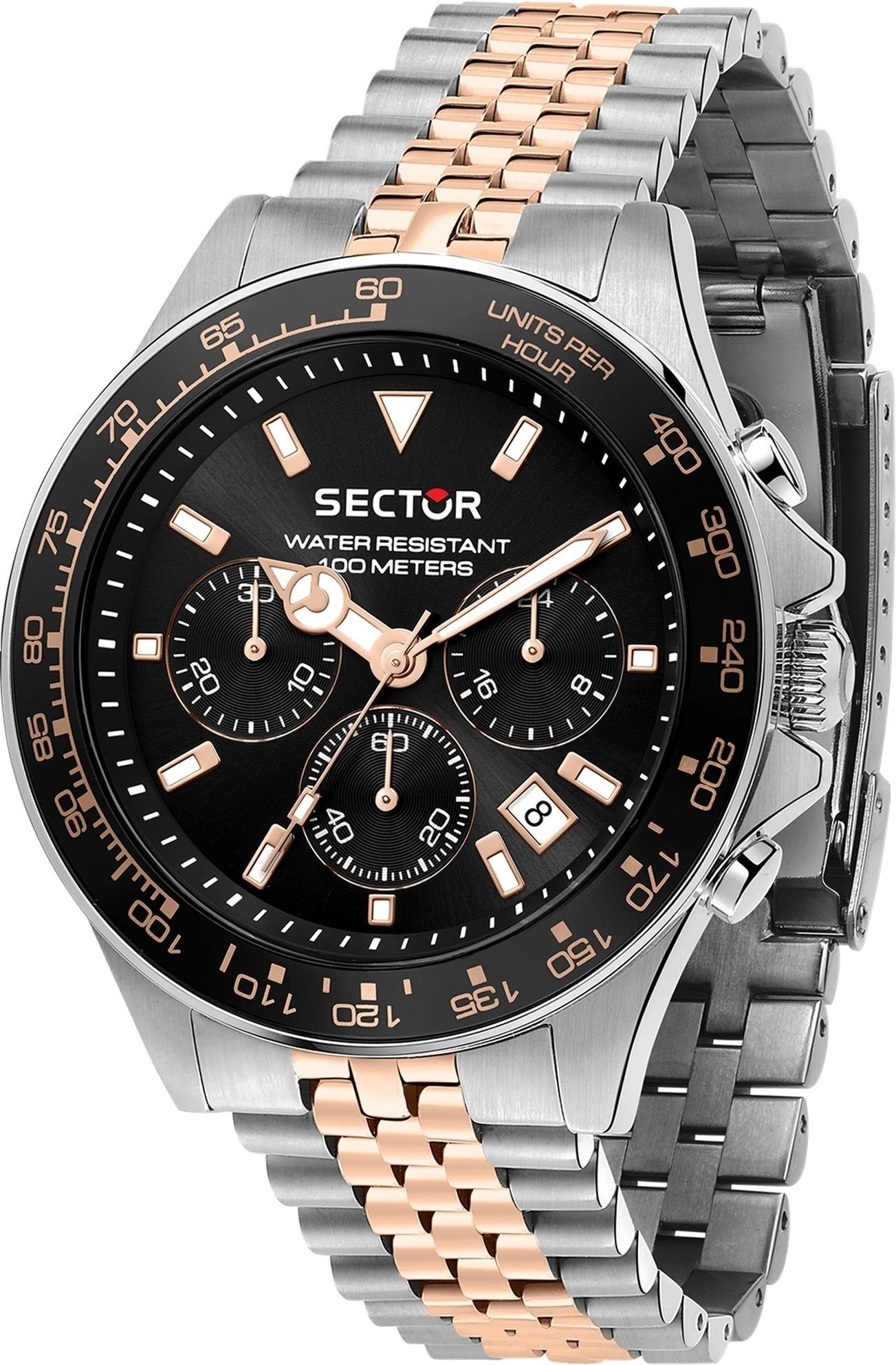 Sector Quarzuhr Sector Herren Armbanduhr Chrono, (Chronograph), Herren Armbanduhr rund, groß (43mm), Edelstahlarmband silber, roségold