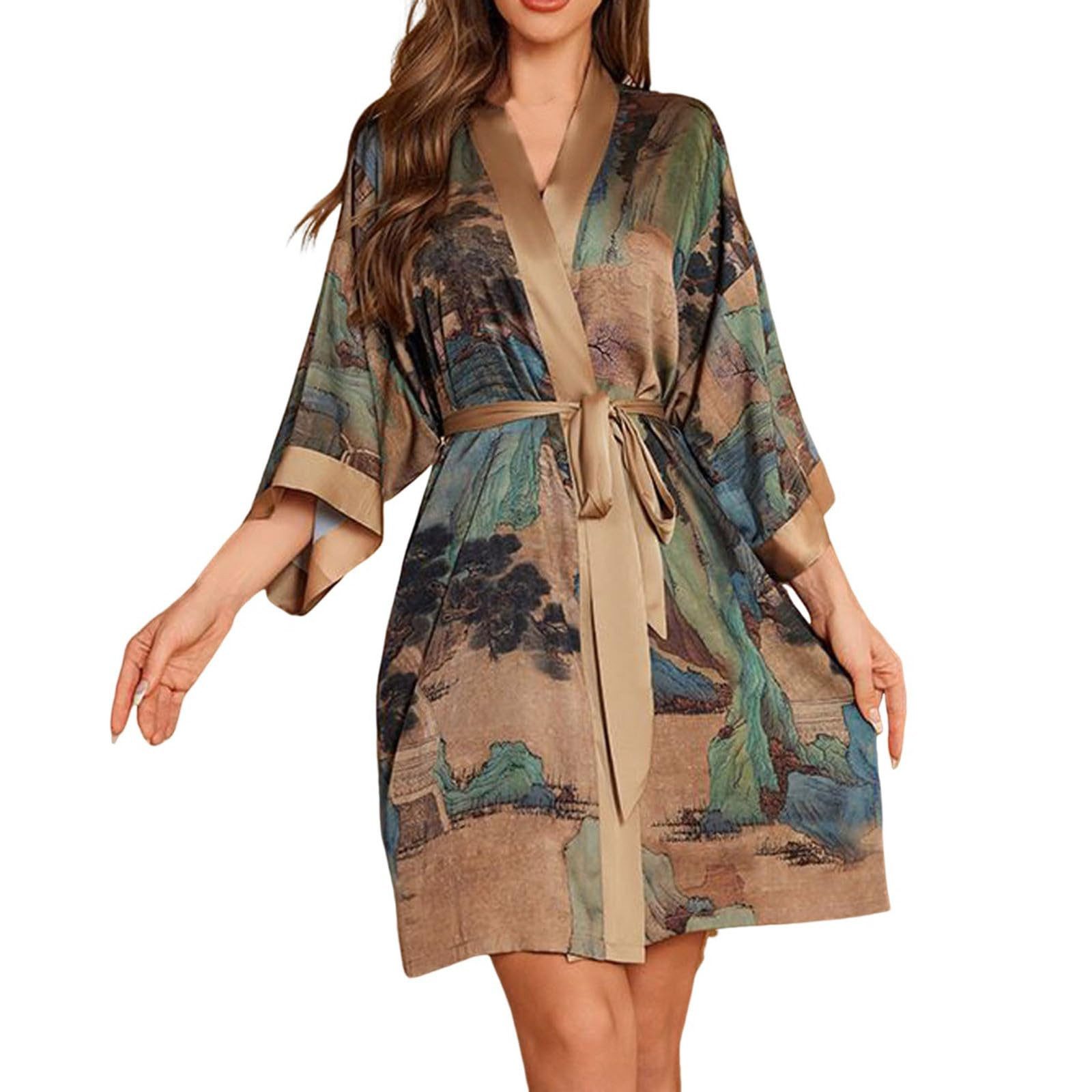 RWEUOQ Morgenmantel Kimono Bademantel, Nachthemd, Schlafmantel,satin günstig online kaufen