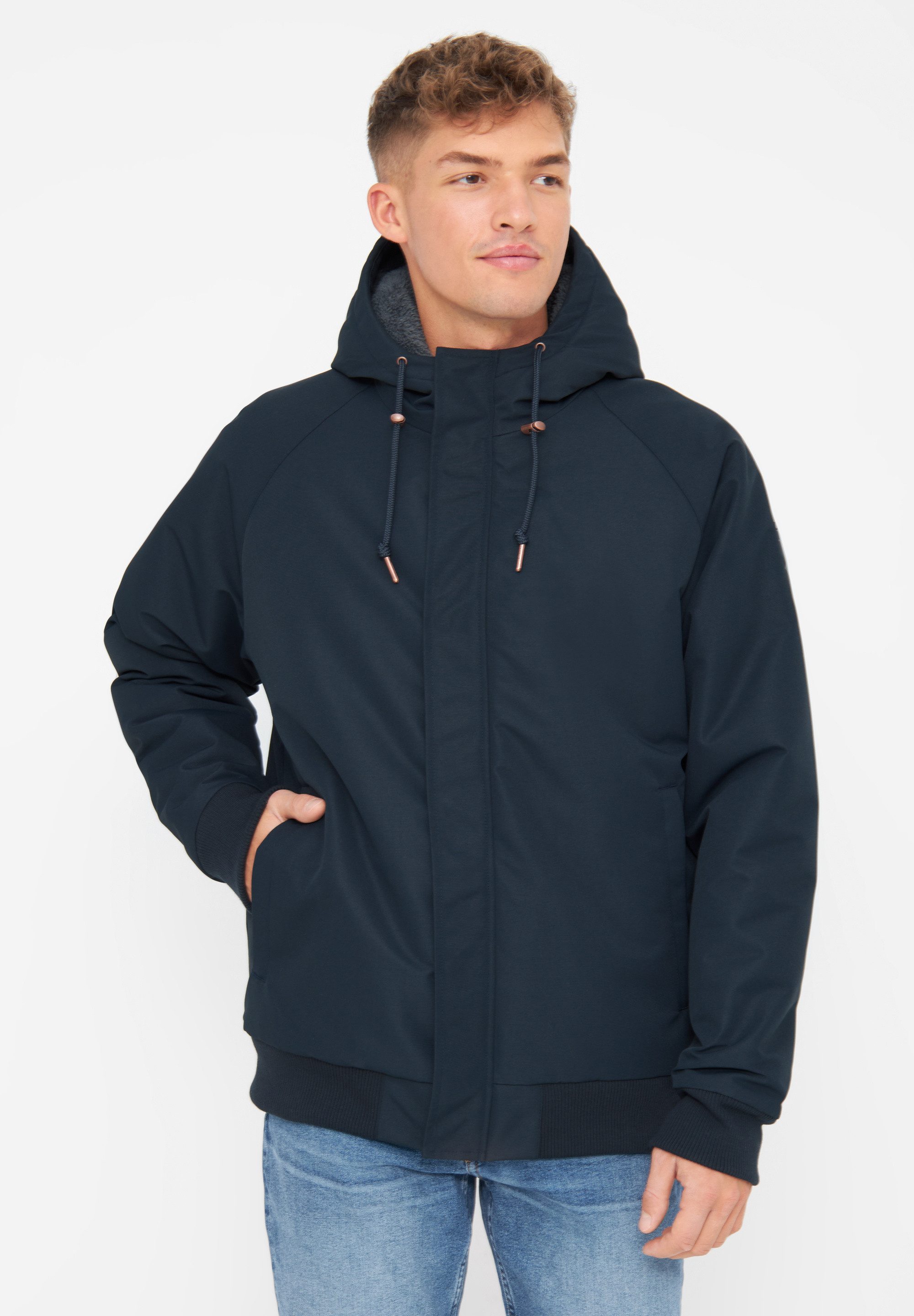 Derbe Winterjacke Festholm Short PVC und PFC frei, wasserabweisend, winddicht, gefüttert, Kapuze