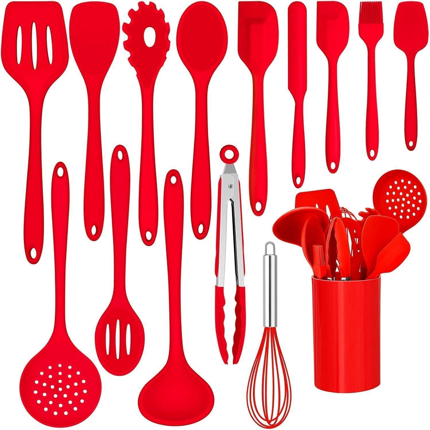 LuxusKollektion Kochbesteck-Set Küchenhelfer-Set 15-teilig Rot