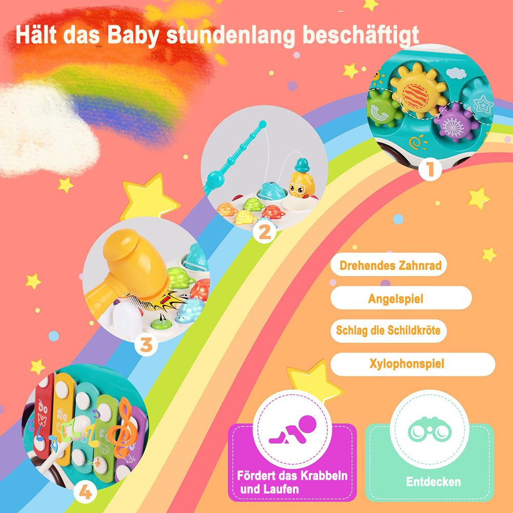 CLTYQ Lernspielzeug Geschenk für Babys von 3 Jahren – Montessori Spielzeug in Busform (Hammerspiel, Angelspiel & Licht), musikalisches & sensorisches Lernspielzeug für Kleinkinder,Geschenk