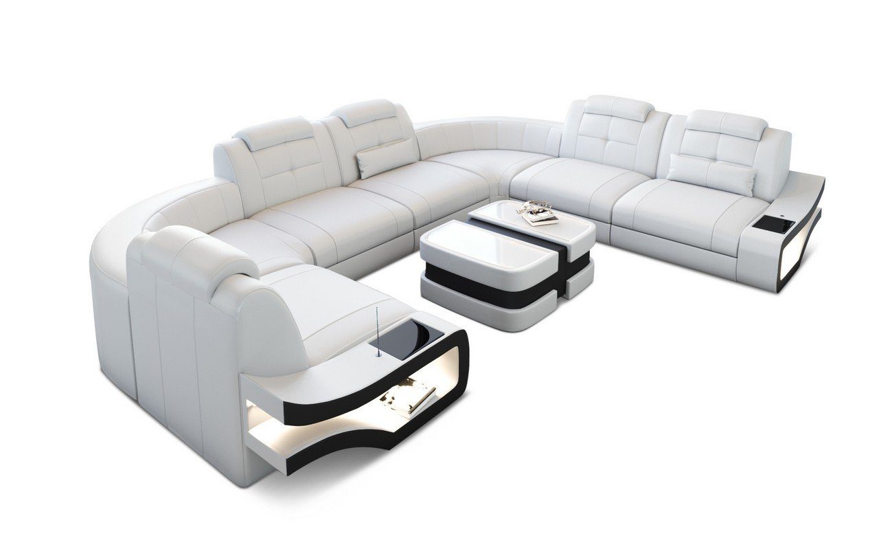 Ledersofa, Sofa LED-Beleuchtung Wohnlandschaft Leder Sofa Elena Ledersofa Dreams Form Couch U mit U-Form