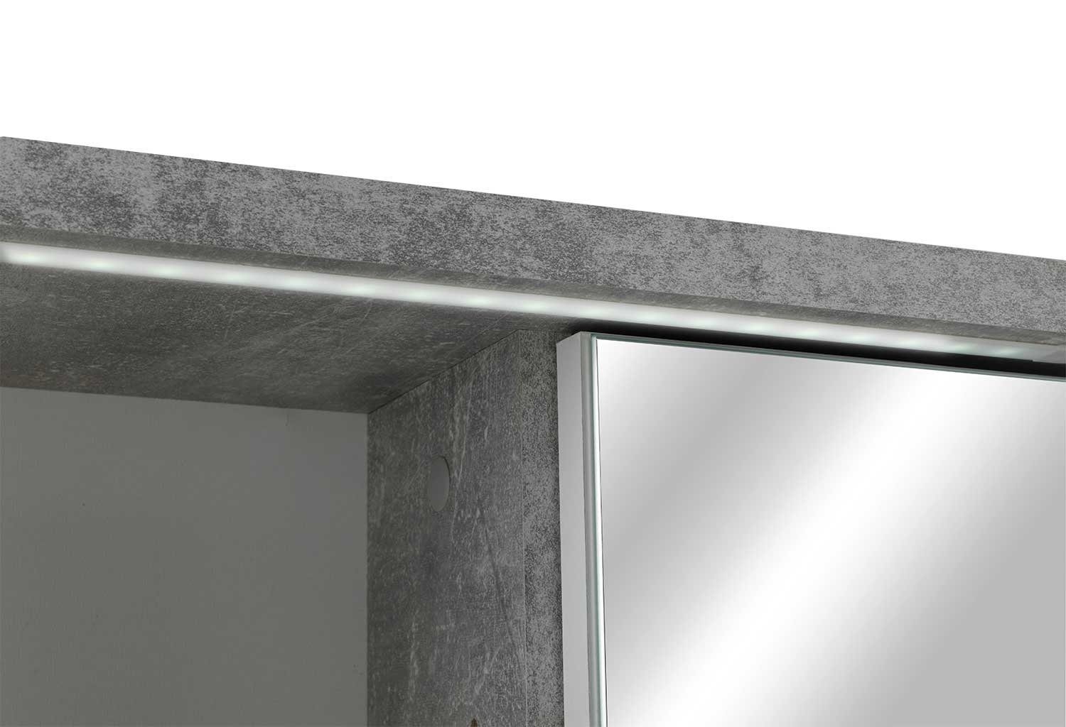 Badezimmerspiegelschrank 80 cm, grau, inkl. POOL, B 3 Spiegeltüren, Betondekor LED-Beleuchtung