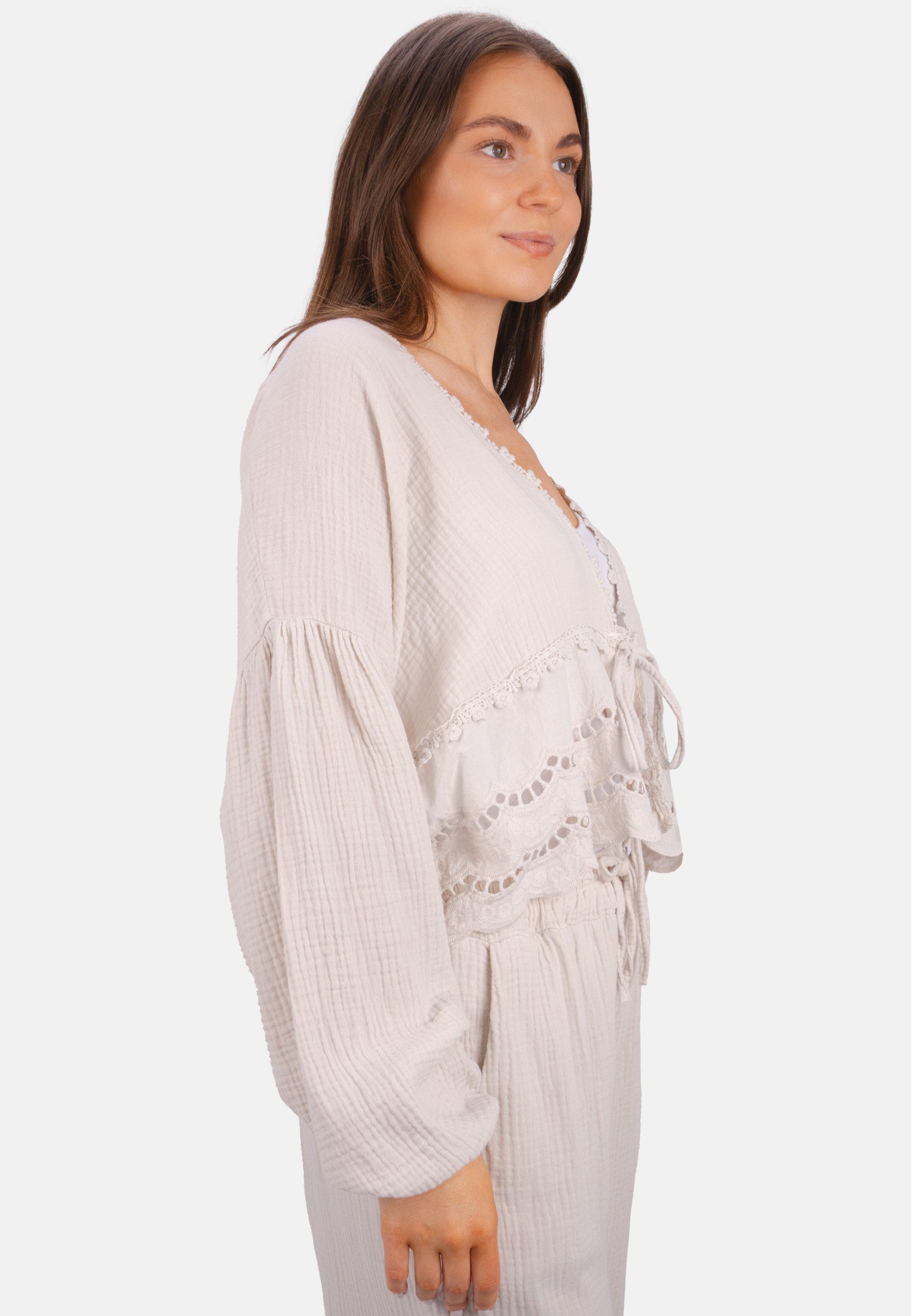 Seasons of April Shirtbluse LAURA MUSSELIN Musselin Bluse mit Spitze & Bindeband – im Boho Stil Frühling/Sommer