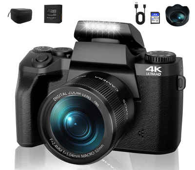 Fine Life Pro Digitalkamera 4K Autofokus 64MP 16X Digitalzoom Kompaktkamera (WLAN (Wi-Fi), inkl. Touchscreen Fotokamera mit Haube, Kompaktkamera mit WiFi Funktion, Vlog Kamera für Senioren Anfänger(Schwarz)