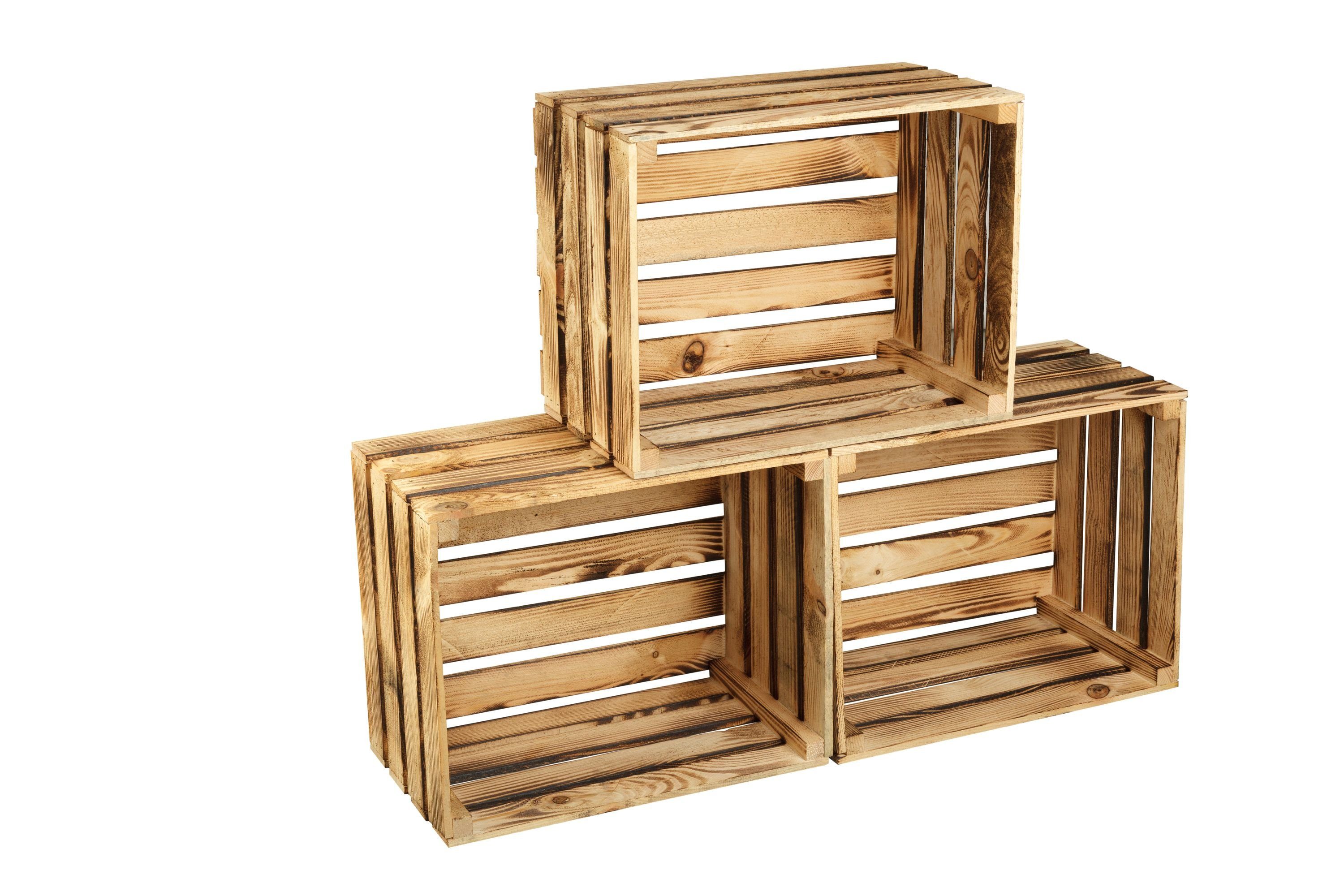 GrandBox Dekokiste Holz Kiste 50x40x30 cm geflammt Vintage (3er Set)