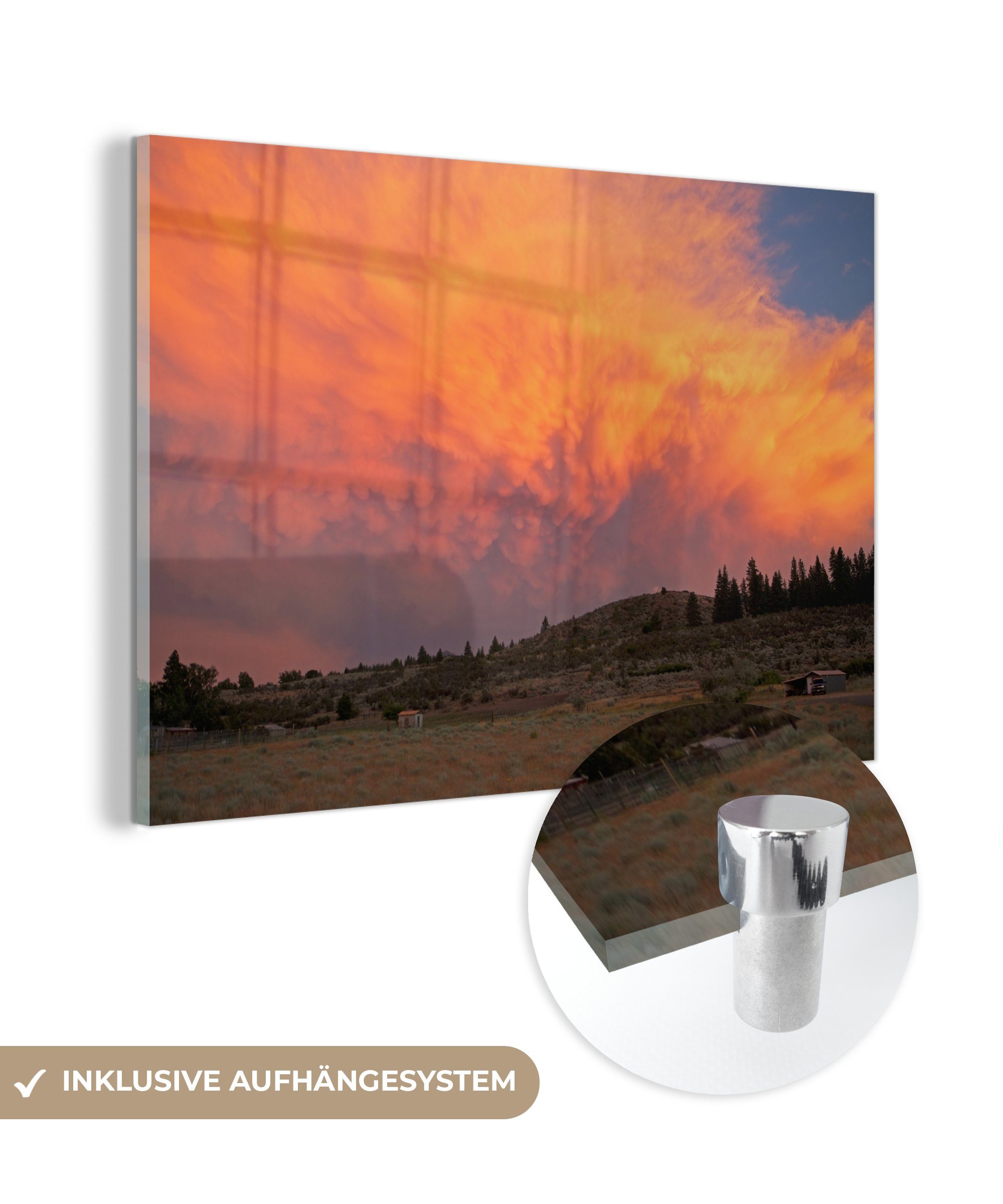 MuchoWow Acrylglasbild Ebene bei Sonnenuntergang, (1 St), Acrylglasbilder Wohnzimmer & Schlafzimmer