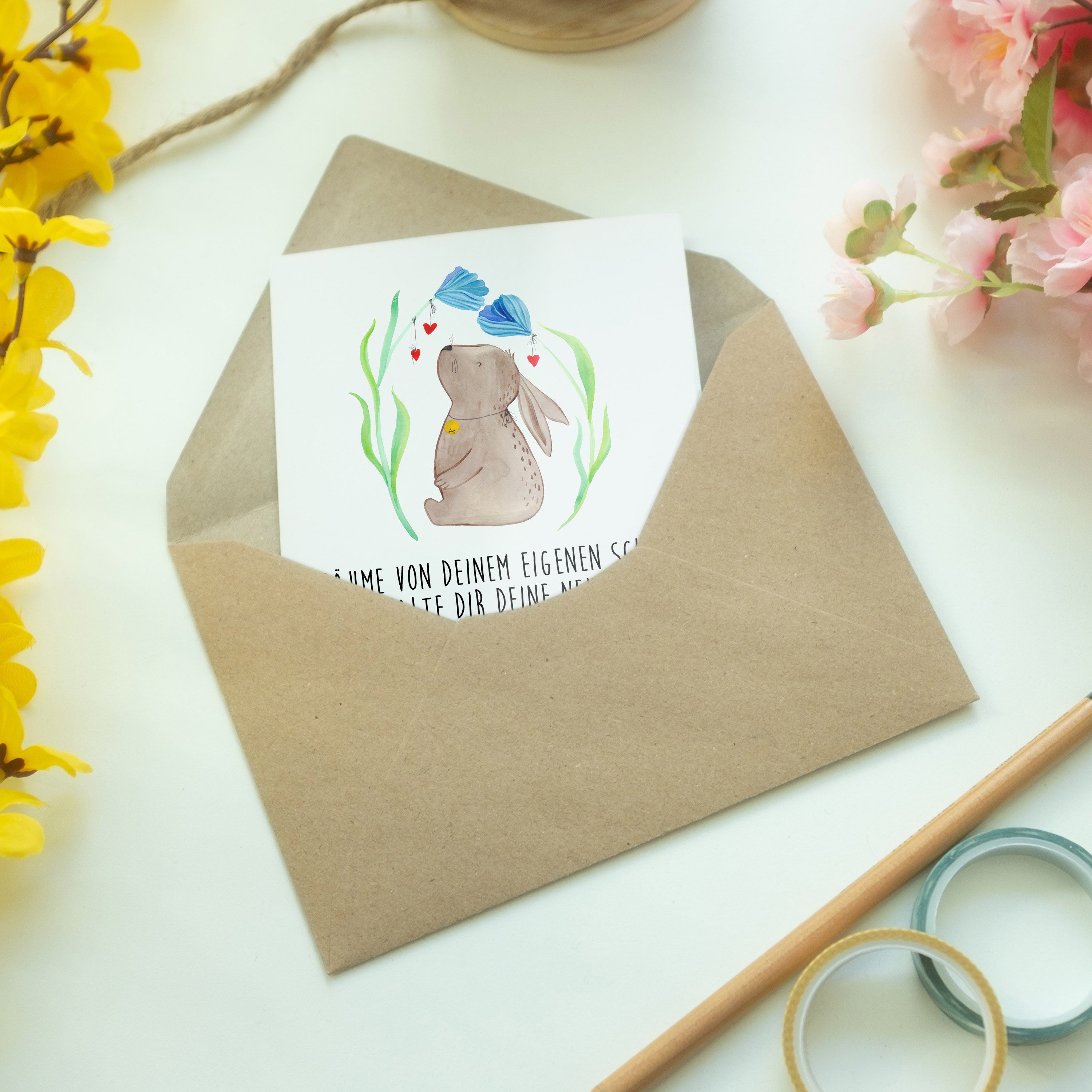 Mr. & Mrs. Panda Geschenk, - Blume Geschenk Hase Grußkarte O Glückwunschkarte, Weiß - zu Ostern