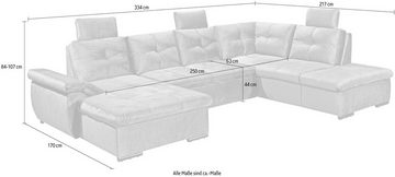 ED EXCITING DESIGN Wohnlandschaft Alija U-Form, frei im Raum stellbar, Schlaffunktion, Kopfstützen, Armteilverstellung