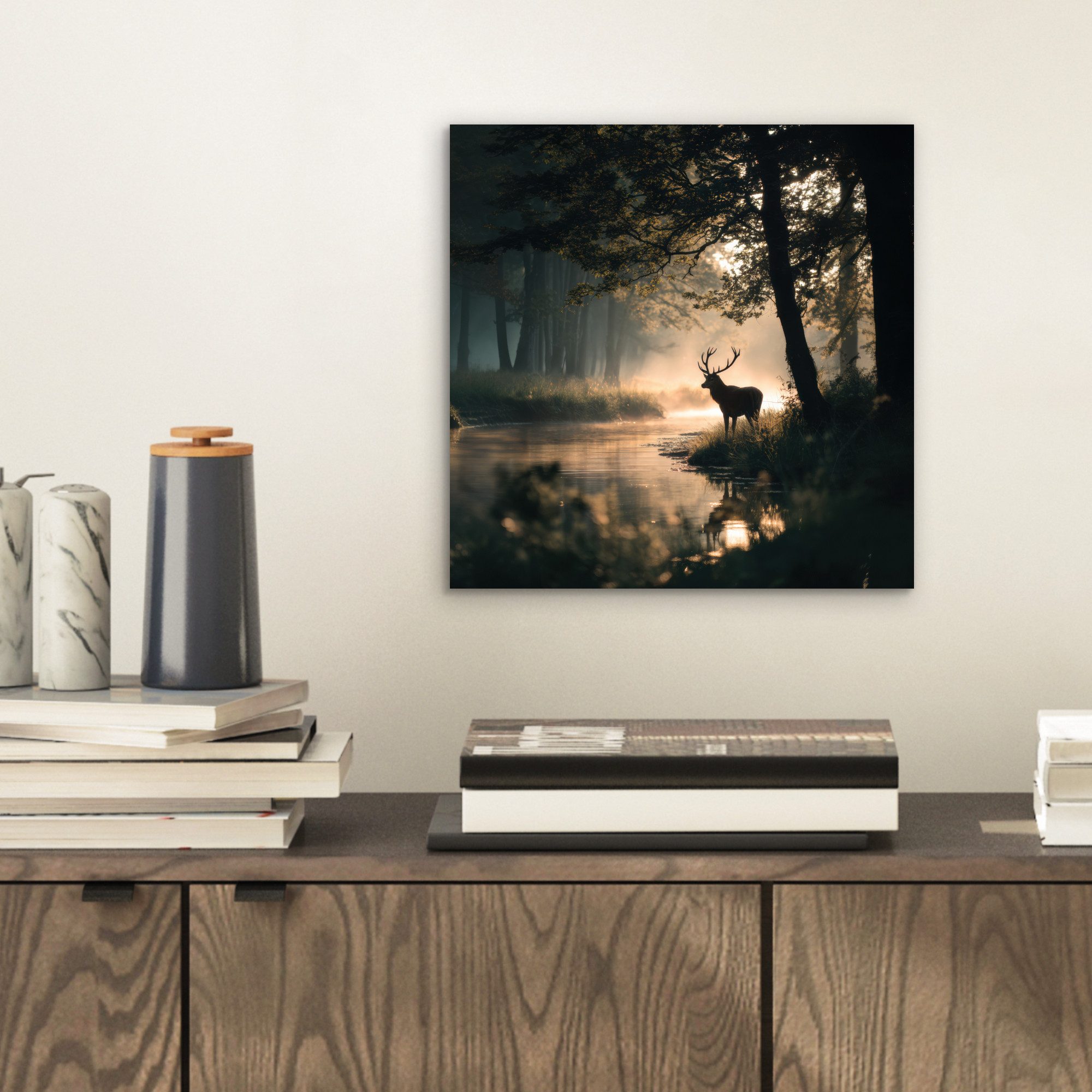 MuchoWow Metallbild Hirsche - Waldbach - günstig online kaufen