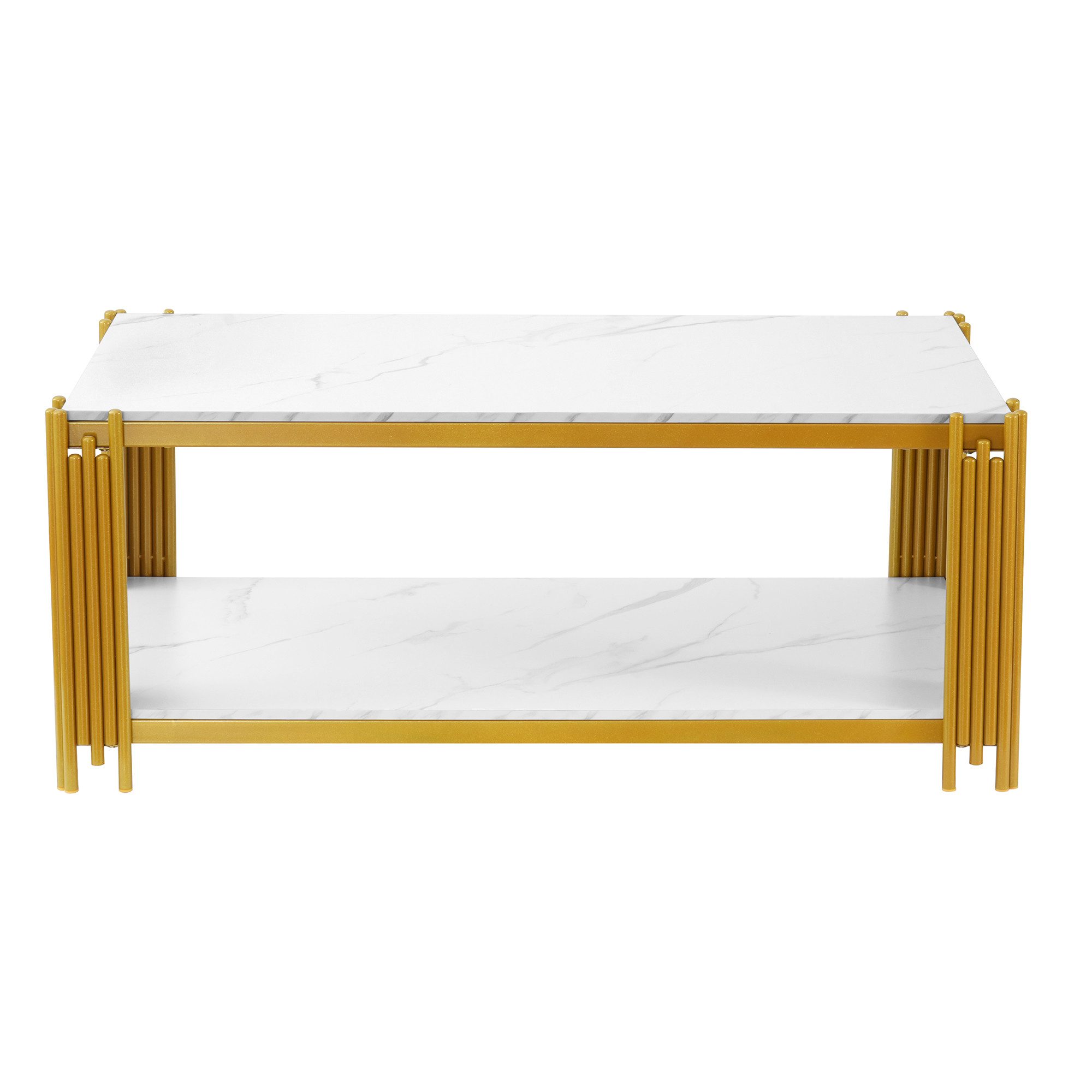 Fine Life Pro Couchtisch Rechteckiger Couchtisch, Marmoroptik-Platte, Metallbeine, weiß-gold, H46xB114xT64 cm, modernes Wohnzimmermöbel, elegantes Design – Bild 3 von 5