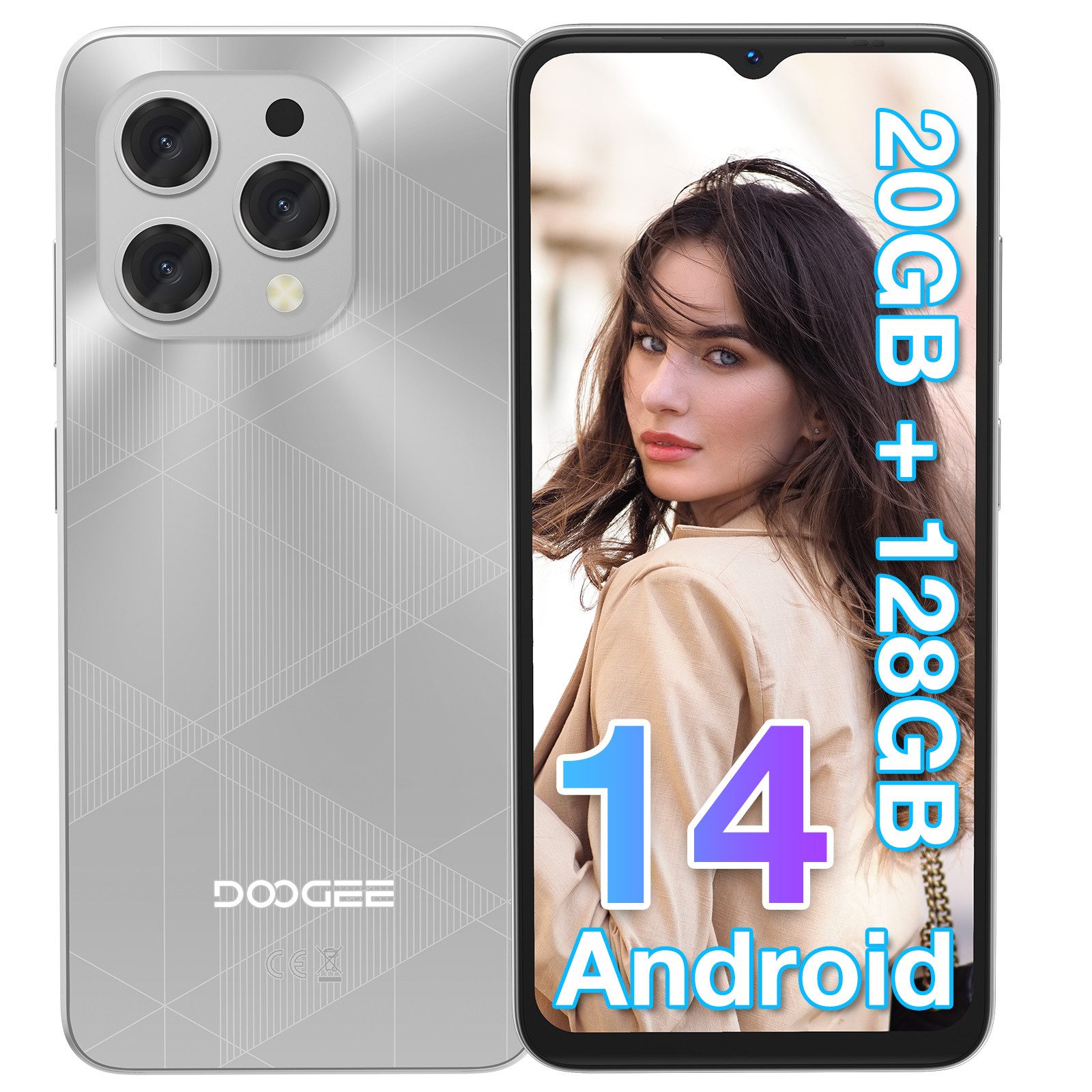 DOOGEE N55 Plus Android 14 Handy ohne Vertrag 8GB + 128GB 6,56 Zoll HD+ Smartphone (6.56 Zoll, 128 GB Speicherplatz, 13 MP Kamera, Octa-Core, 5150mAh Akku, 13MP Kamera, Face Unlock, Dual SIM)