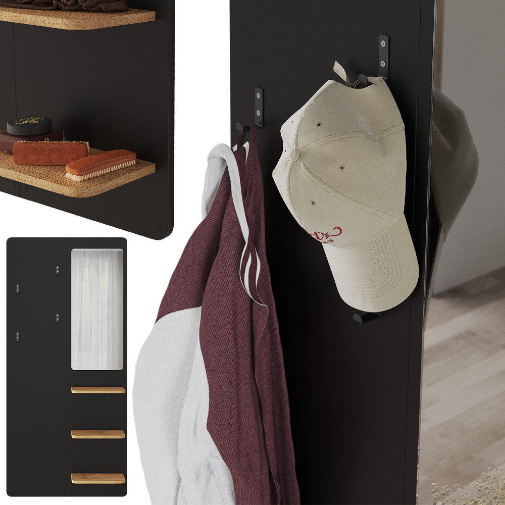 Vicco Garderobenschrank Jochen, Schwarz/Eiche, 70 x 150 cm mit Spiegel (1-St)