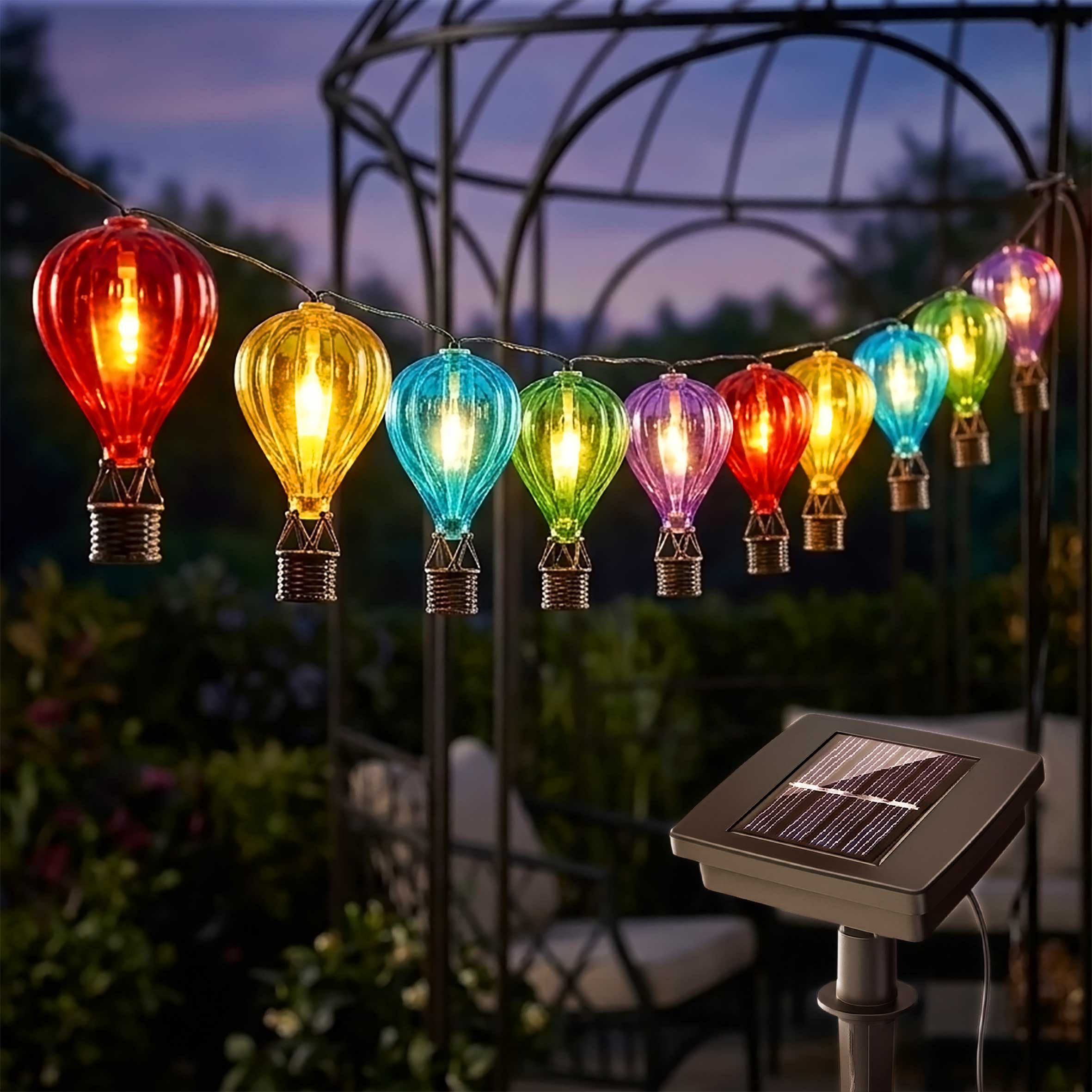 Spetebo LED-Lichterkette Solar mit 10 bunte Heißluftballons, 6-flammig, LED Garten Dekobeleuchtung mit Flackereffekt, 430 cm