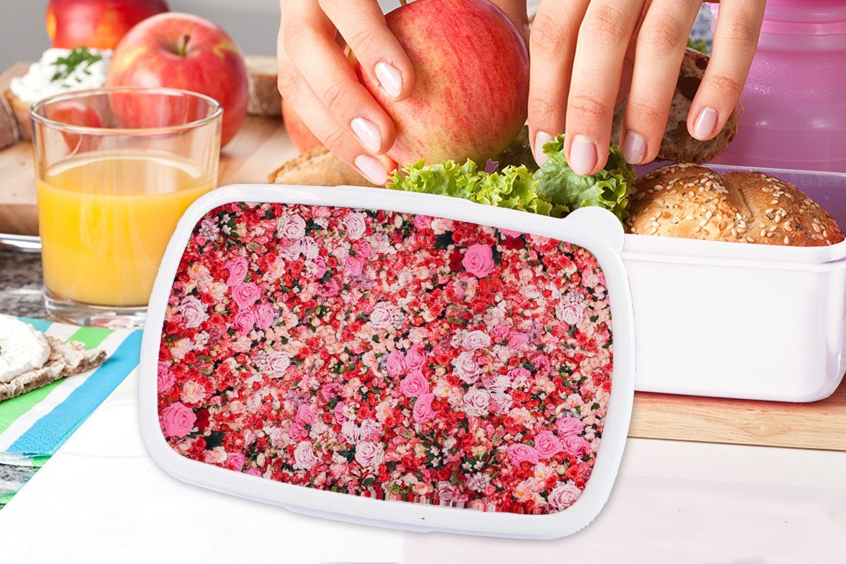 Brotdose, MuchoWow und Blumen - - Brotbox Lunchbox für für Erwachsene, weiß Kinder Jungs und Kunststoff, (2-tlg), Mädchen Rosen, Farben
