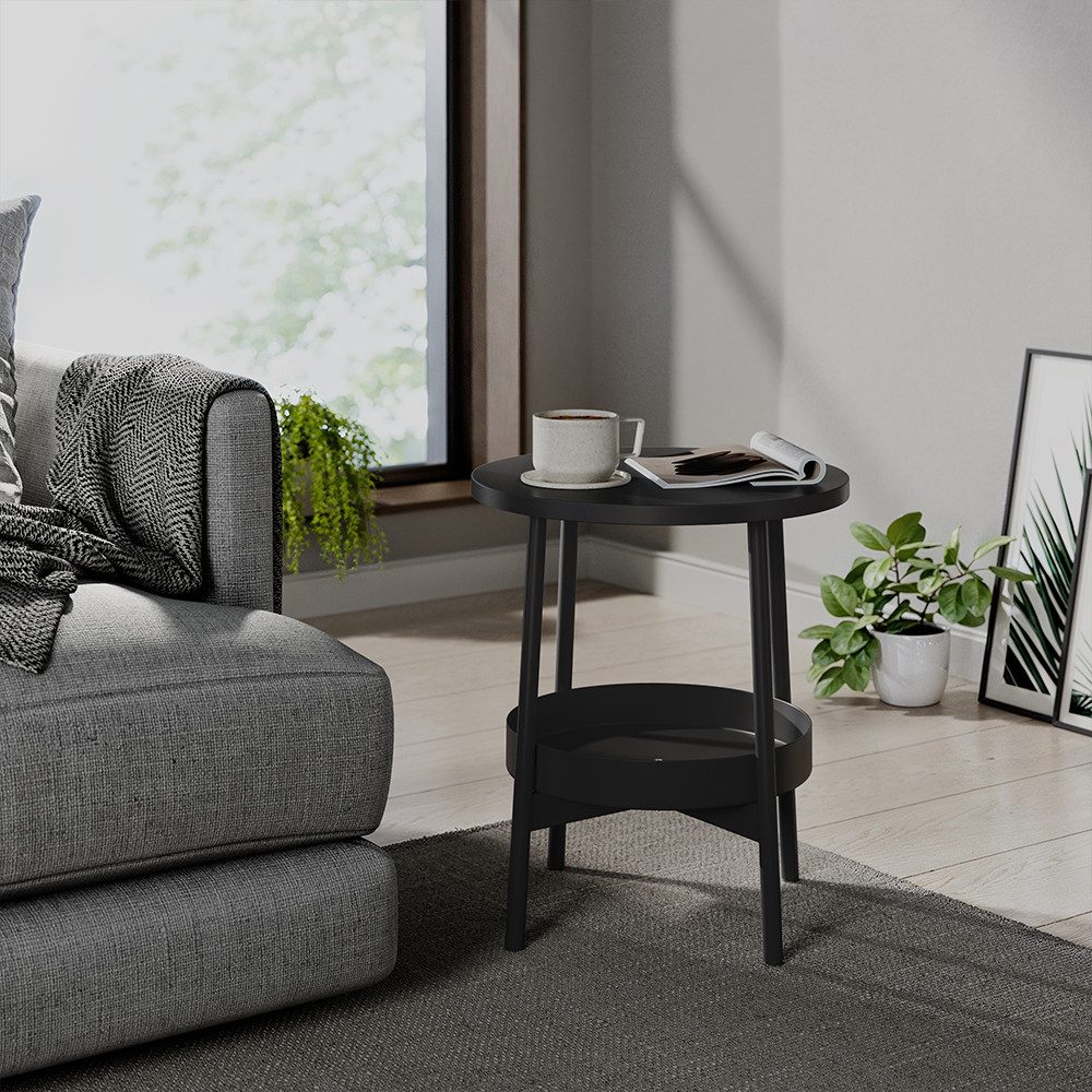 Vicco Couchtisch Riono, Schwarz, 40 x 40 cm mit zusätzlicher Ablagefläche günstig online kaufen