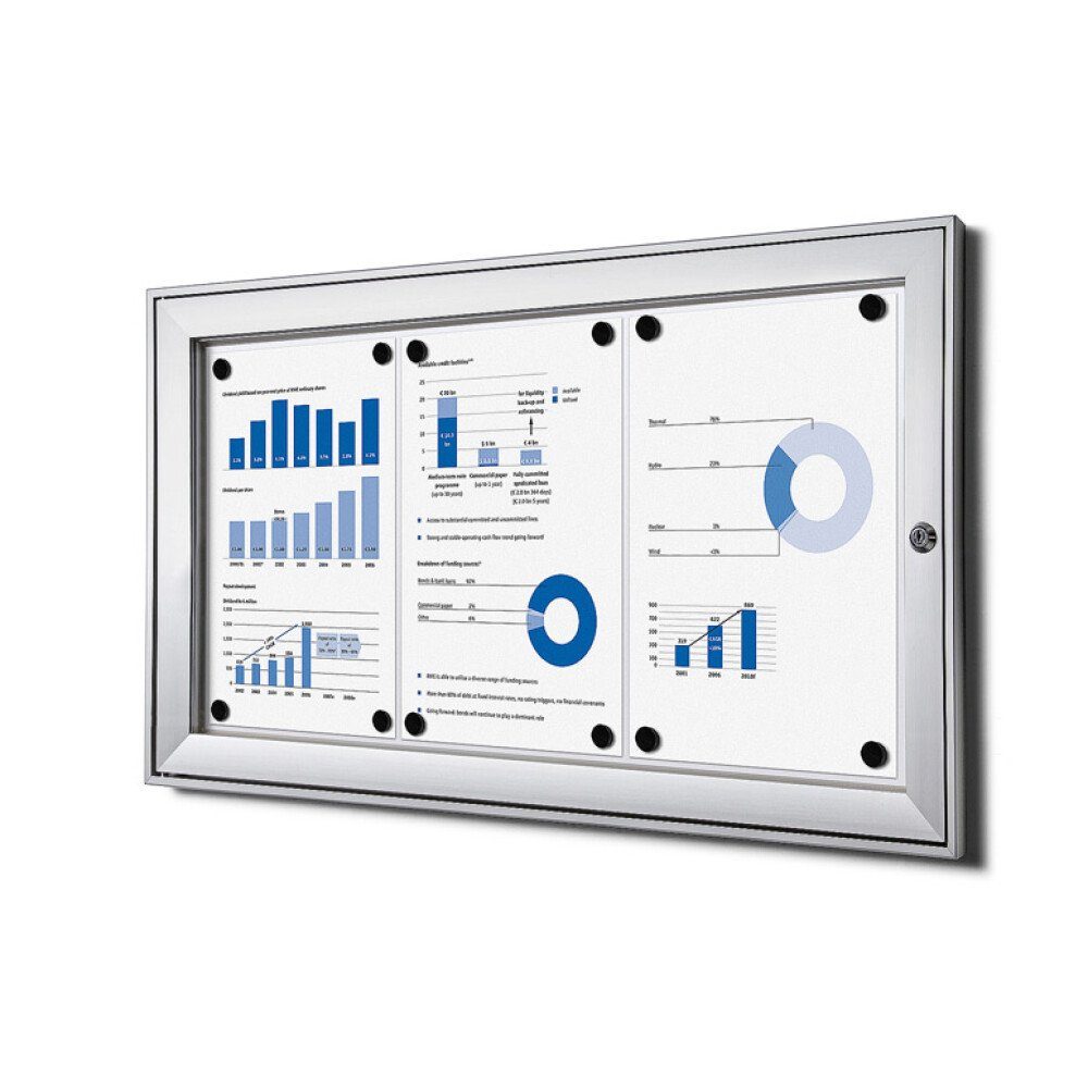 Hängevitrine für Innen und Außen SCS - 3x DIN A4 - Aluminium - Silber