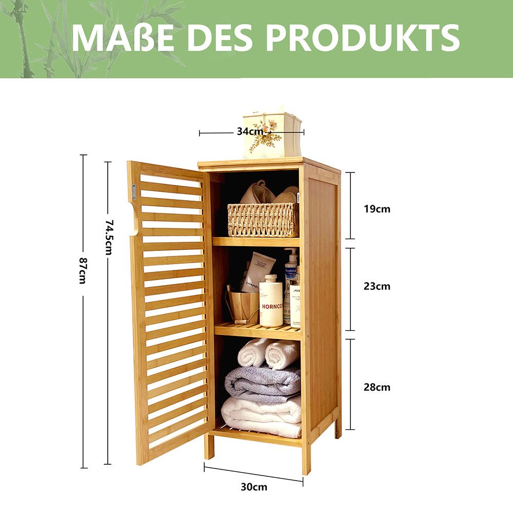 WAOHO Badkommode Badezimmerschränke aus Bambus,Badkommode,Küchenschrank,Sideboard – Bild 2 von 5