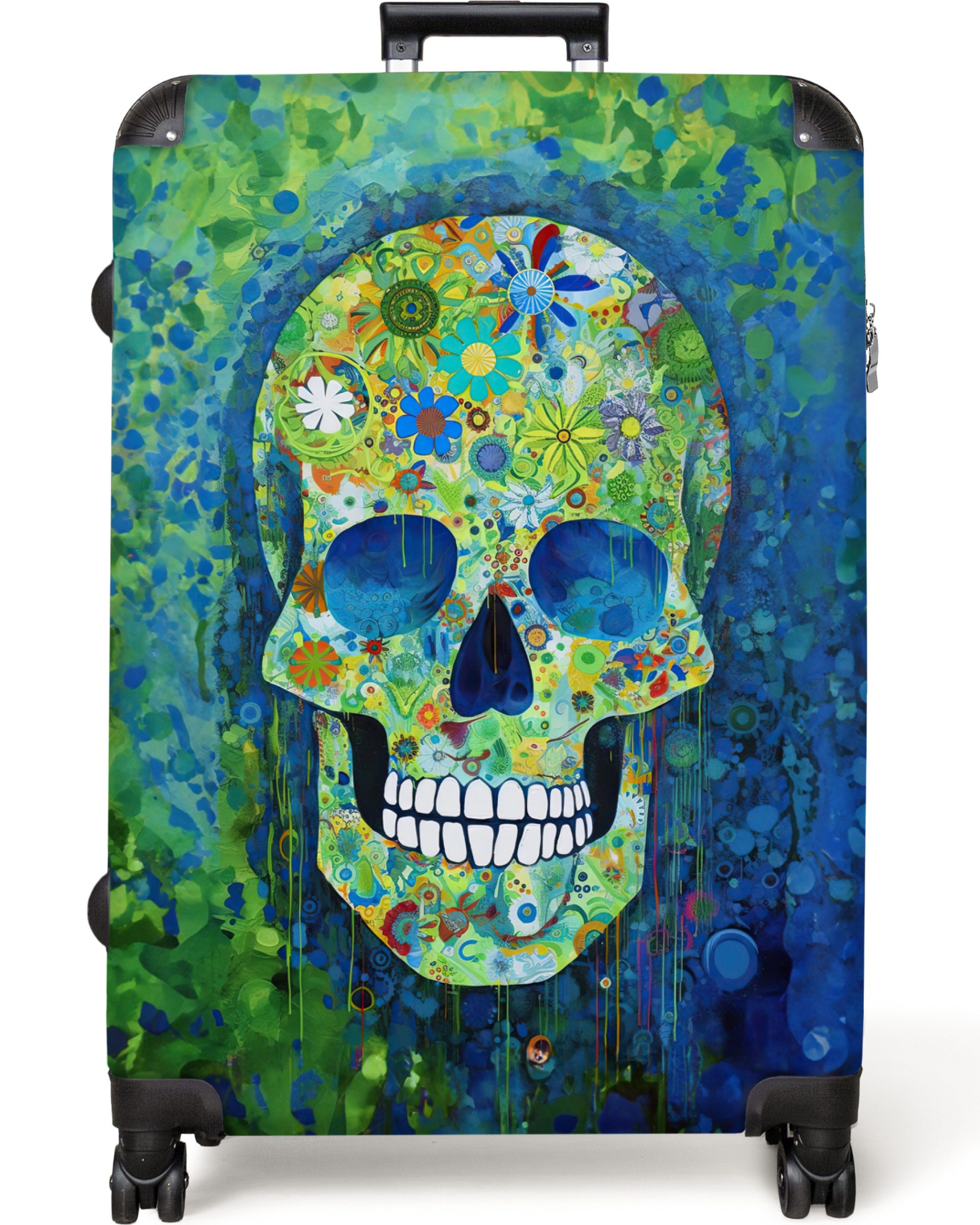 NoBoringSuitcases.com© Hartschalen-Trolley Totenkopf - Blumen - günstig online kaufen