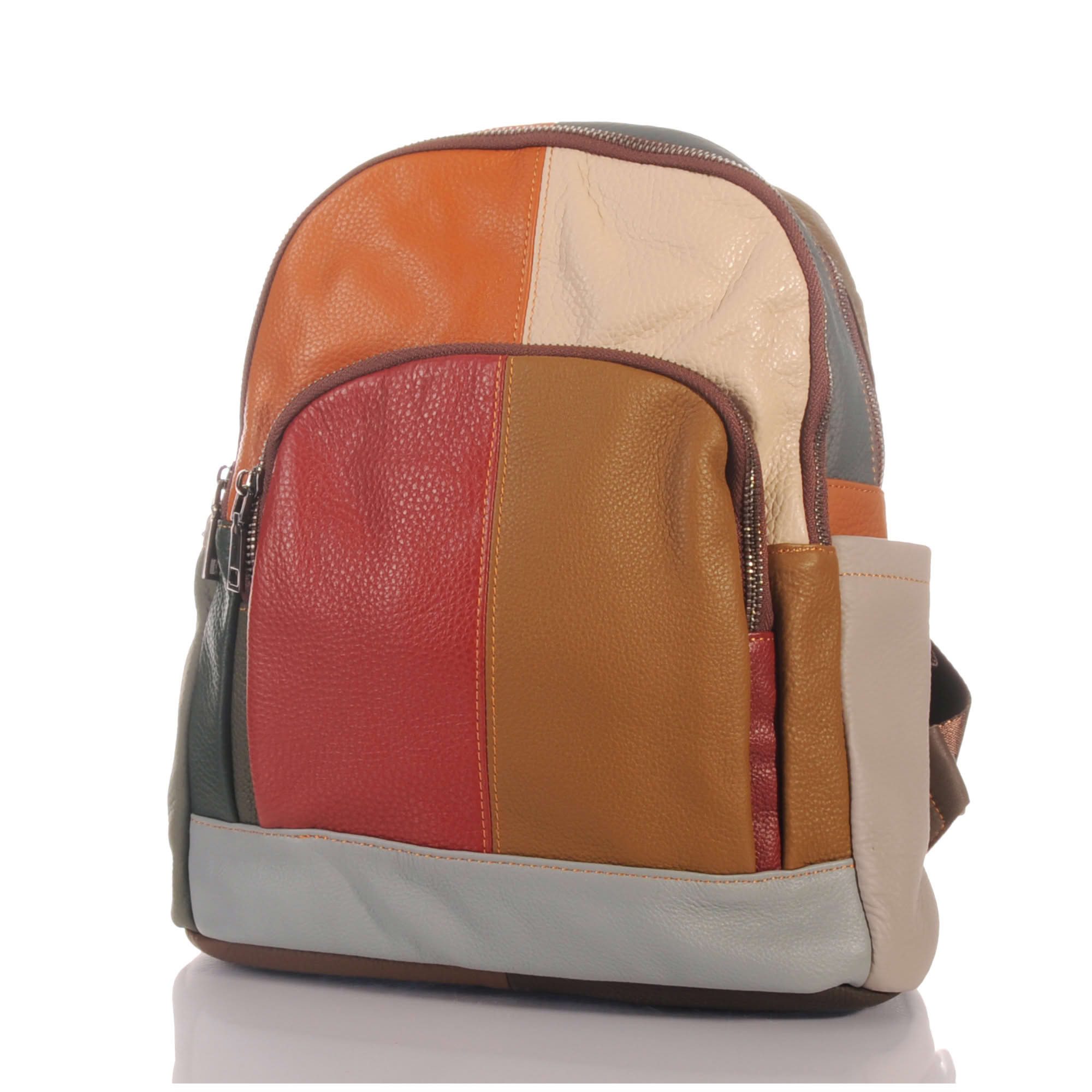KMISSO Henkeltasche Handgefertigter kleiner City Backpack Pachwork Rucksack Leder bunt 307 (1-tlg), im eleganten Look