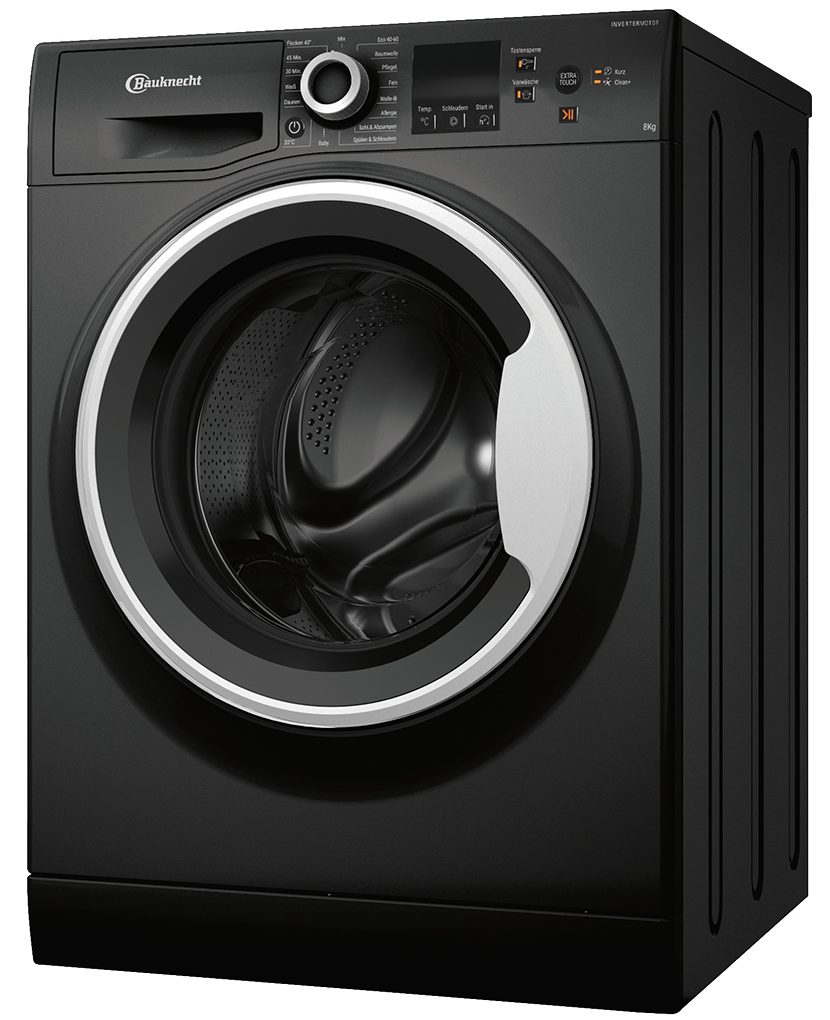 BAUKNECHT Waschmaschine Schwarz W8 S6300 A, 8 kg, 1400 U/min, Anti-Всіrgie-Programm, Inverter-Motor, Mehrfachwasserschutz+