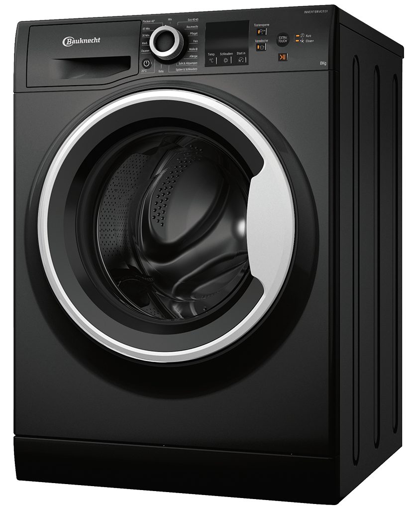 BAUKNECHT Waschmaschine Schwarz W8 S6300 A 8 kg, 1400 U/min, Anti-Allergie-Programm, Inverter-Motor, Mehrfachwasserschutz+