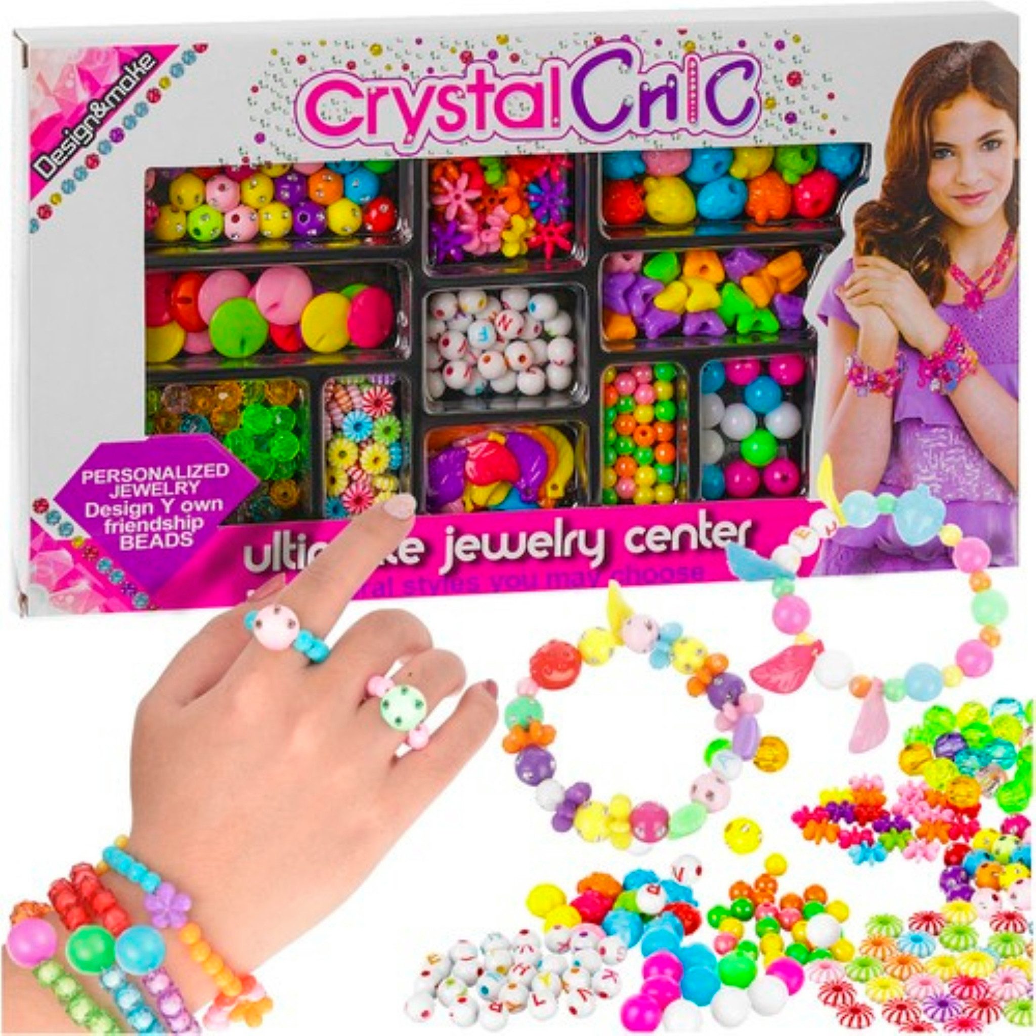 KRUZZEL Bastel-Armband DIY-Perlen-Set zur Schmuckherstellung – Bastelspaß für Kinder, Großes DIY-Perlen-Set mit 11 Бисерarten für kreativen Schmuckspaß
