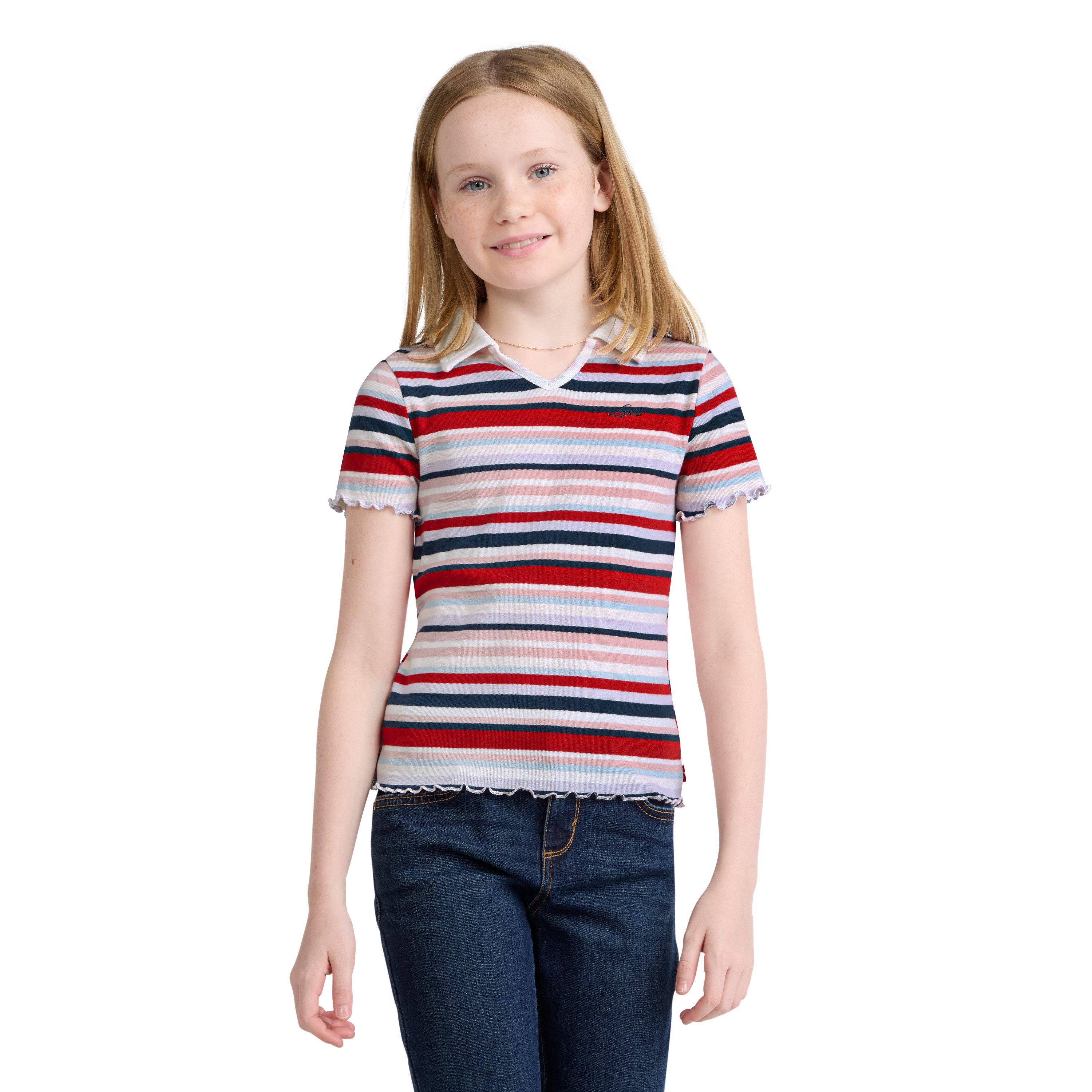 Levi's® Kids Poloshirt LVG POLO SS KNIT TOP mit gewellten Abschlüssen, im Streifendessin