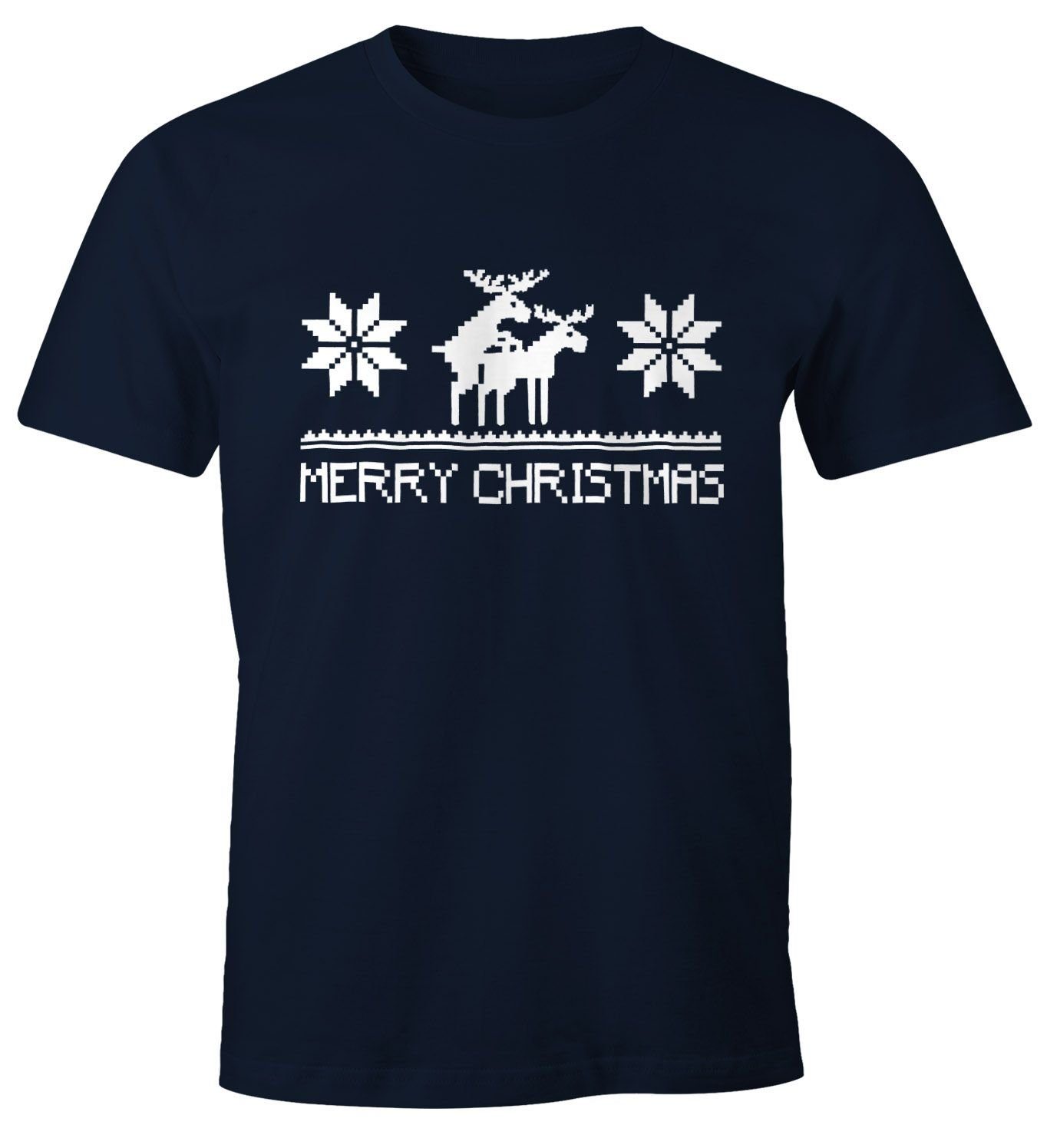 navy Weihnachten Print Print-Shirt T-Shirt Herren mit Fun-Shirt MoonWorks Moonworks® Christmas Merry