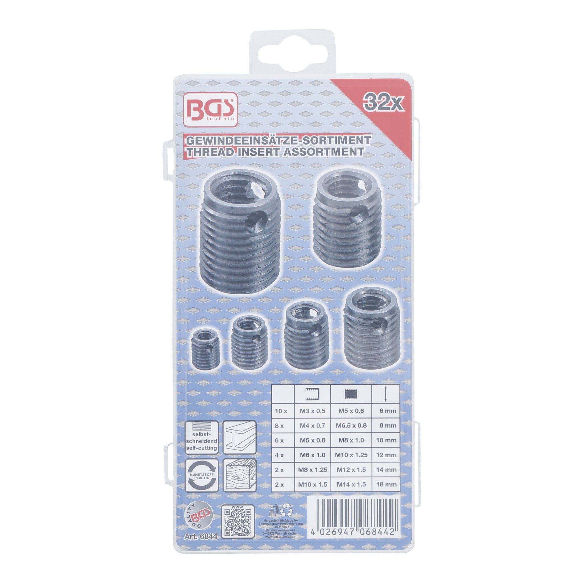 BGS technic Gewindeschneider BGS Gewindeeinsätze-Sortiment 6844, selbstschneidend, 32-tlg.