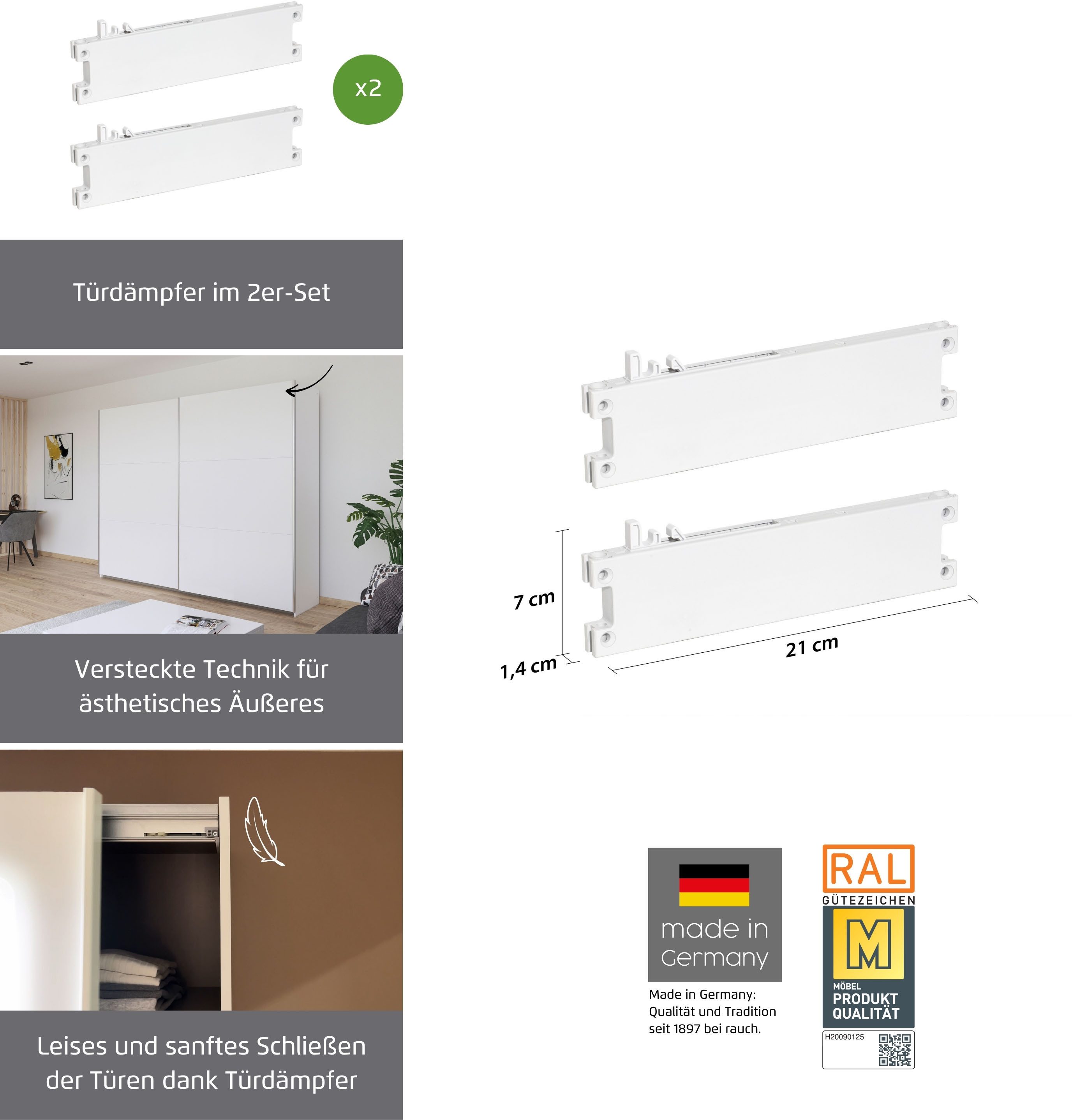rauch Schwebetürselbsteinzug Soft-Close Zubehör Kleiderschrank Türdämpfer (Set, 2 St), 2er-Set für 2-türige Rauch-Schwebetürenschränke BLUE