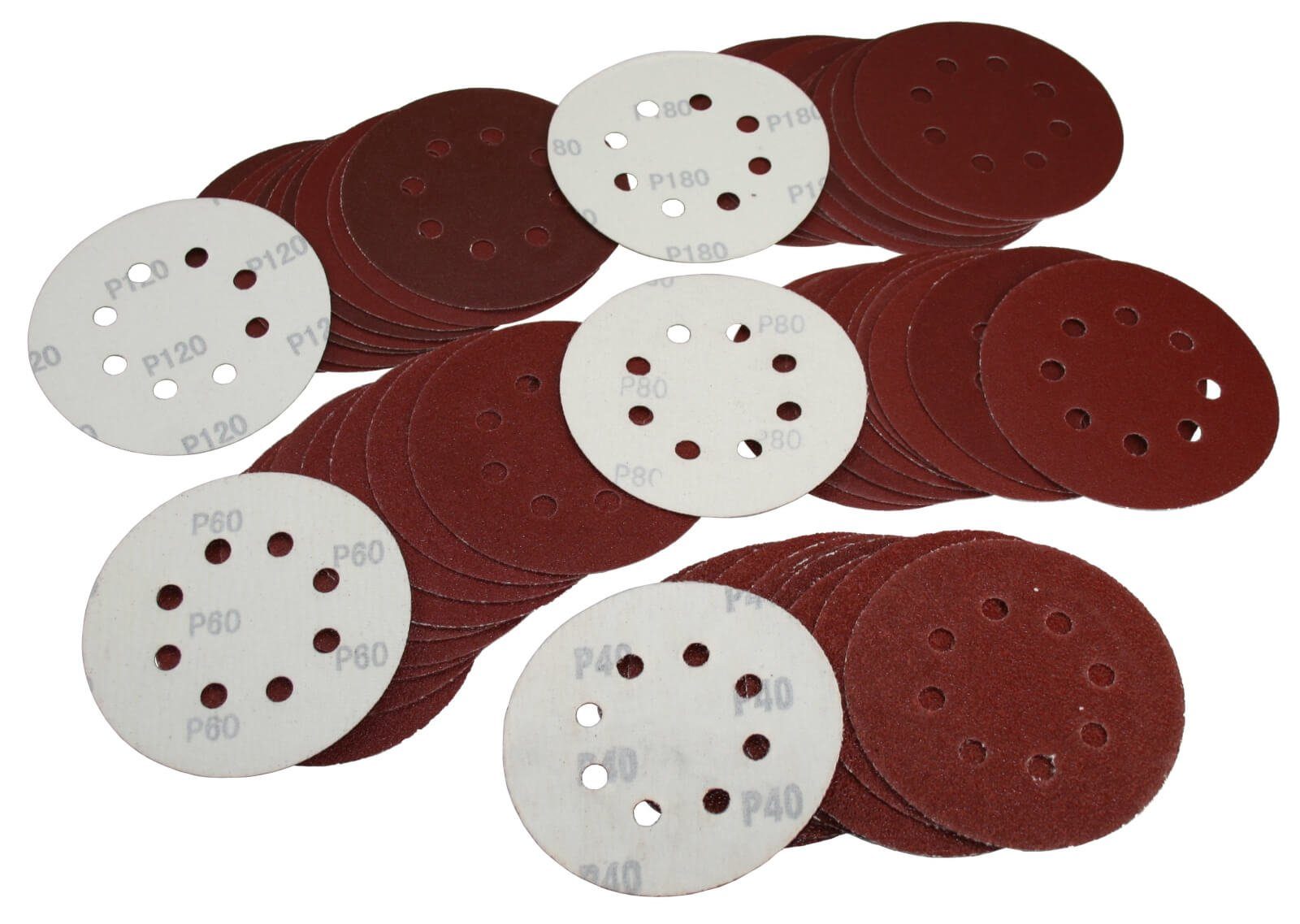 ChiliTec Schleifscheibe Schleifscheiben 125 mm MIX Sortiment Körnung 40-180 Klett 8 Löcher, (50 St), 50er Pack, Körnung 40-180
