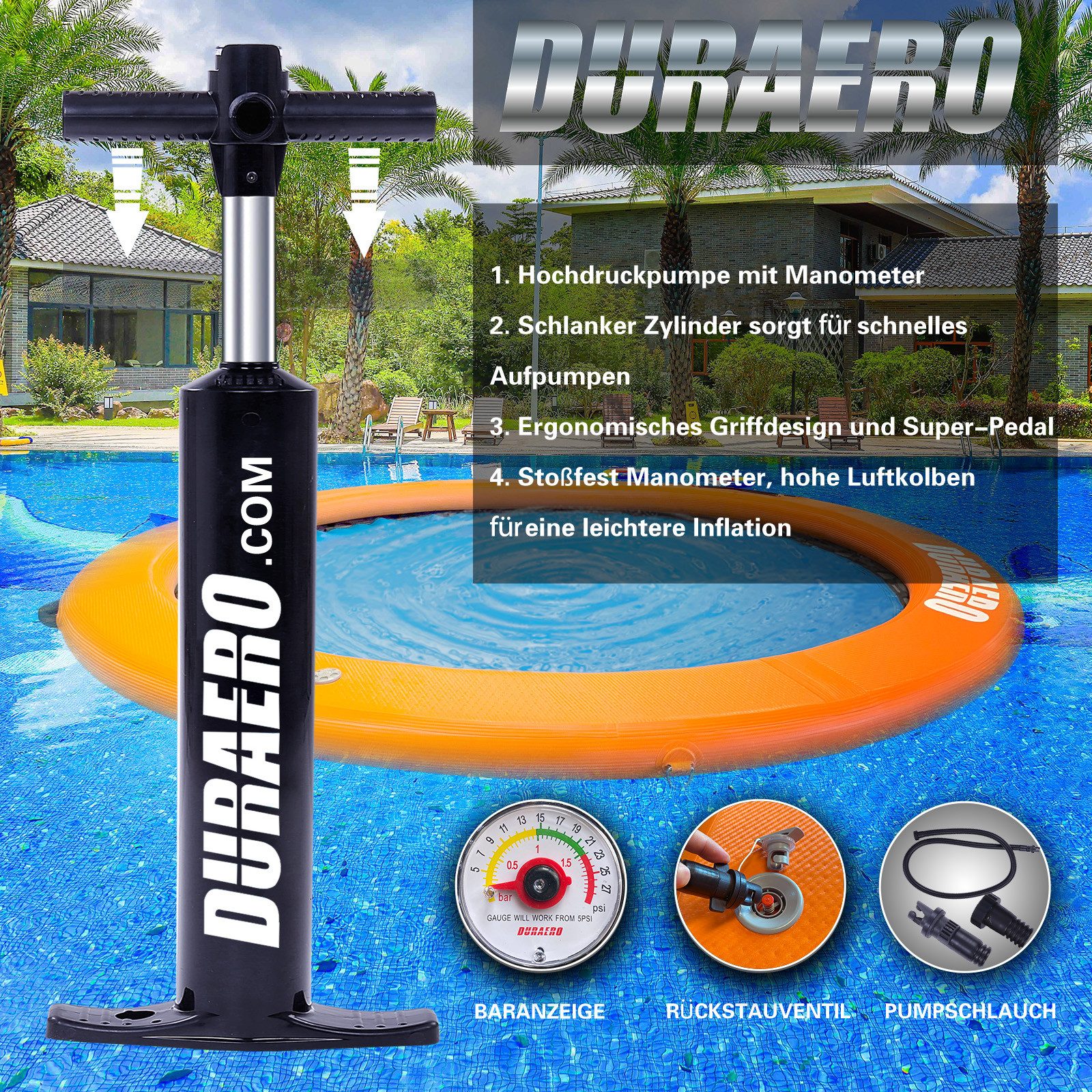 DURAERO Aufblasbare Wasser-Hängematte,Rundes,Schwimmring für See & Pool SUP-Paddel