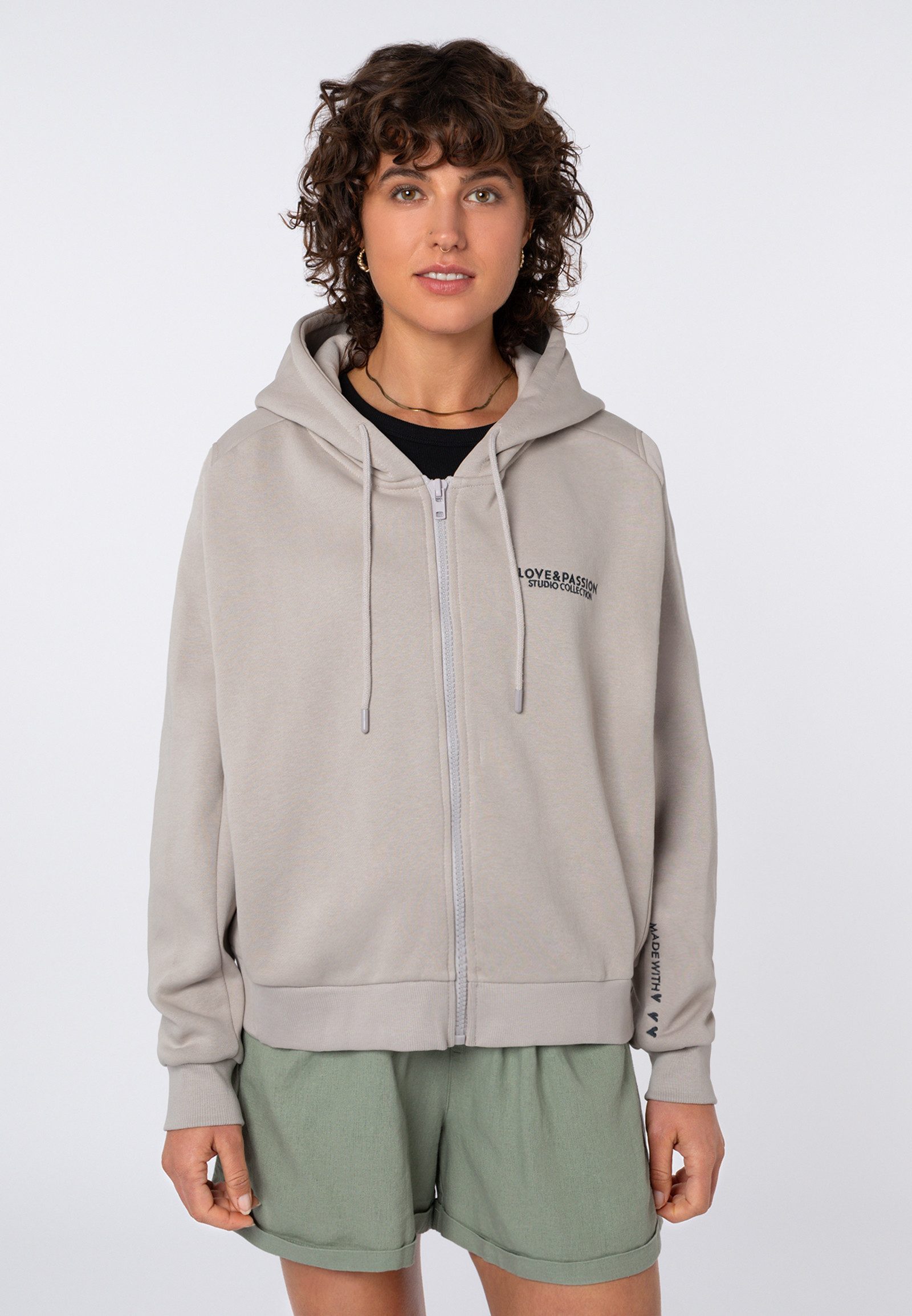SUBLEVEL Kapuzensweatjacke Oversize Sweatjacke mit Kapuze Oversize Hoodie, Kapuzenpullover, Zipperjacke mit Kapuze, Miniprint