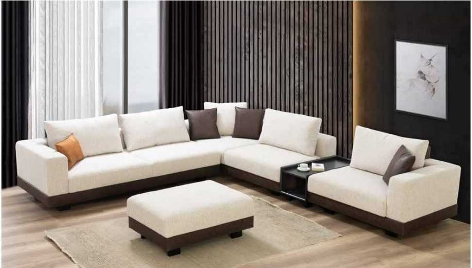 JVmoebel Ecksofa Luxus Beiges Ecksofa L-Form Couch Holzgestell Textil Wohnzimmer Möbel, Made in Euro