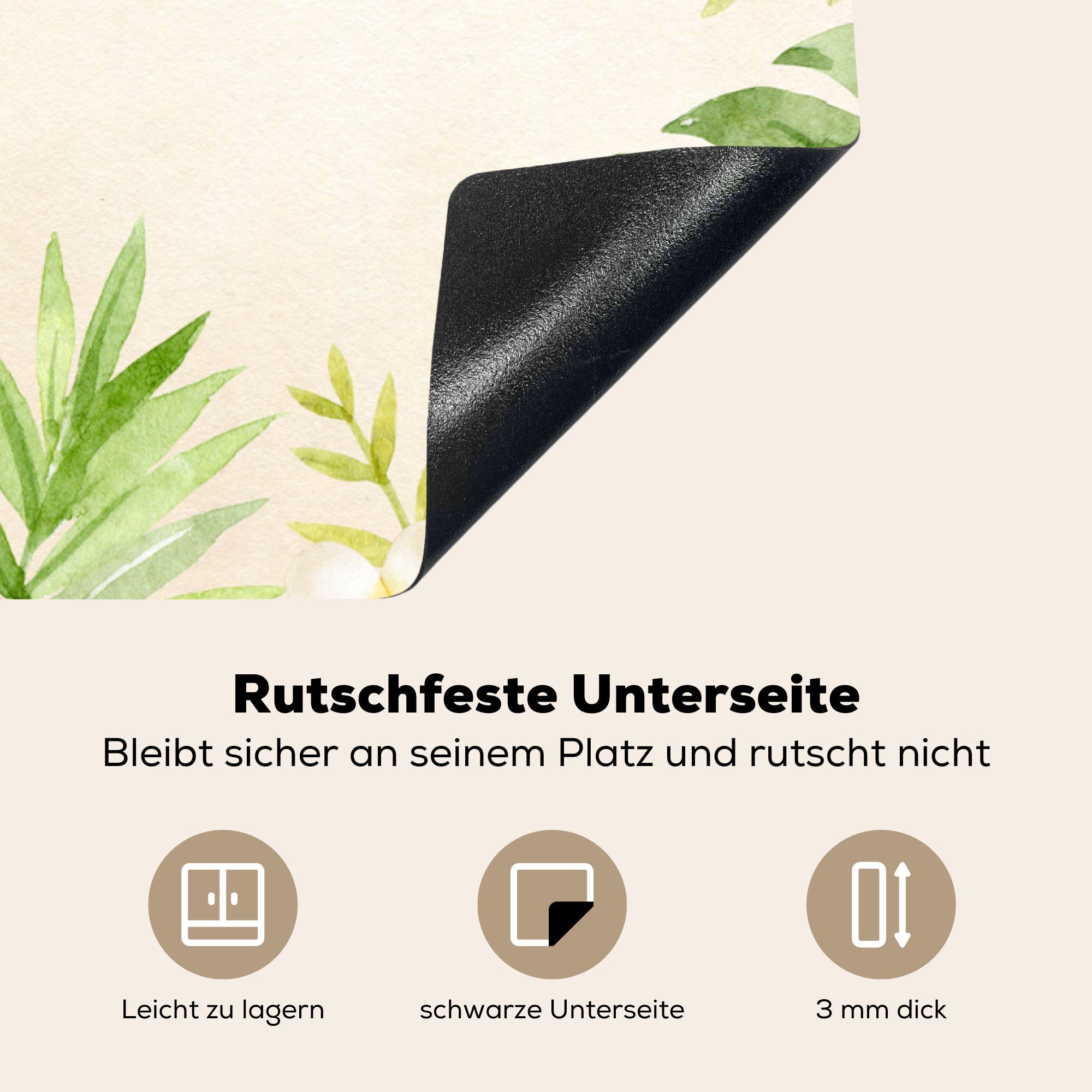 Elefant Schutz Blumen MuchoWow Ceranfeldabdeckung Herdblende-/Abdeckplatte Vinyl, tlg), Dschungel, - küche, cm, die 81x52 (1 Induktionskochfeld - für Pflanzen -