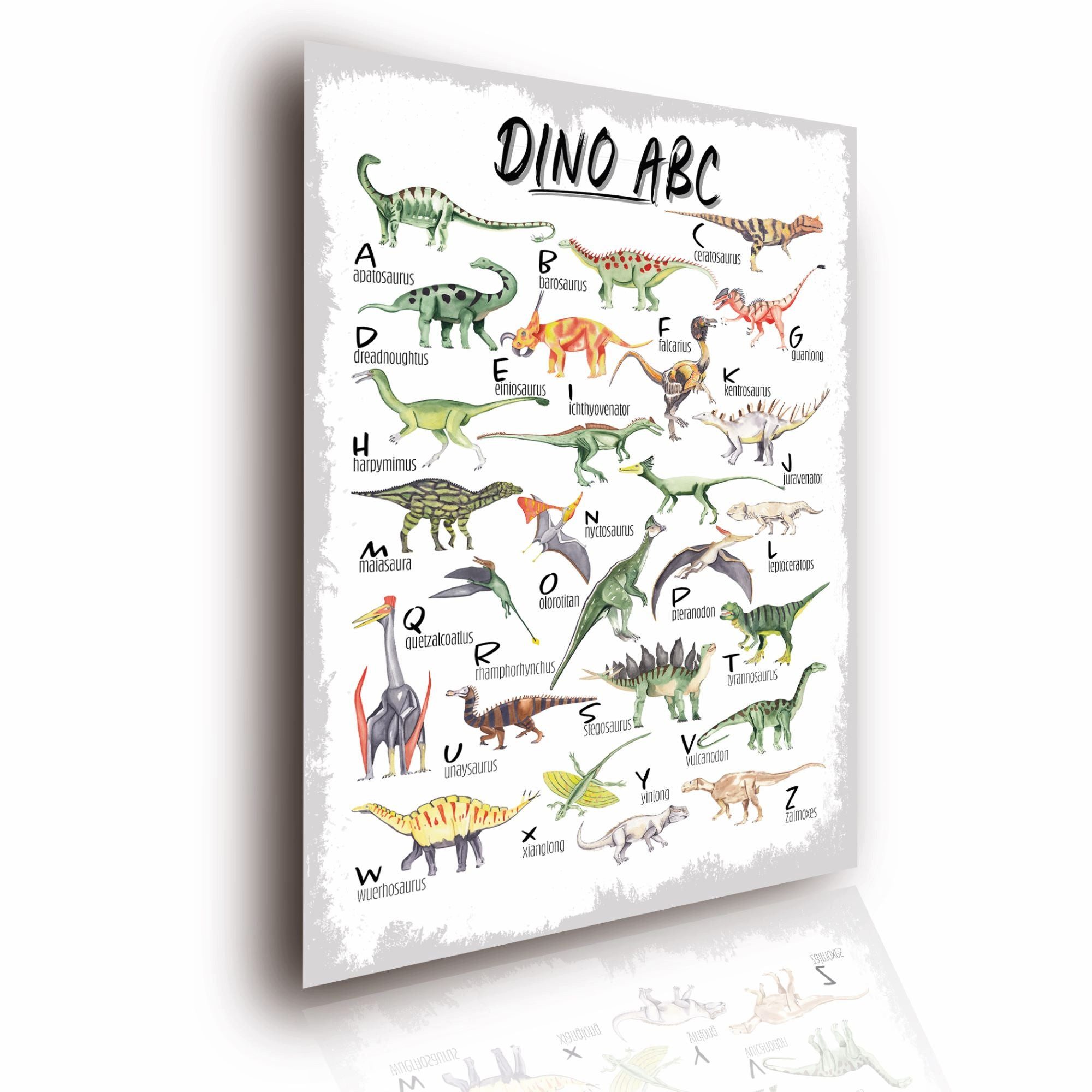 Lineo Poster Dinosaurier ABC Lernbild Aquarell Kinderzimmer bunt
