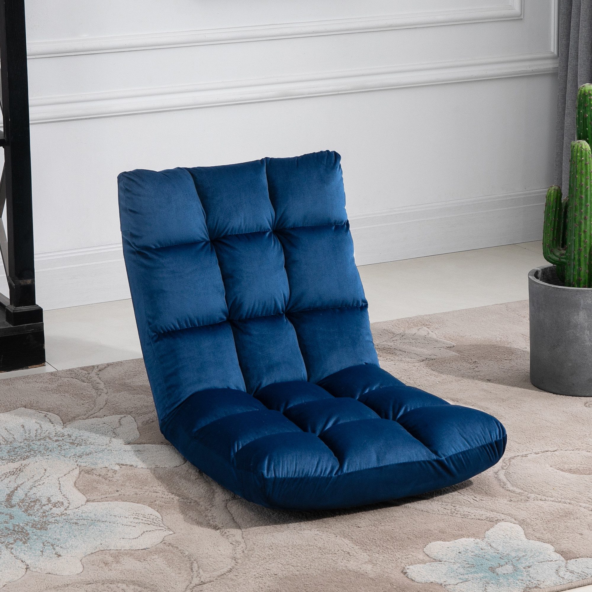 HOMCOM Relaxsessel Faltbar Bodensessel mit Liegefunktion gepolstert Lesesessel (Sitz-kissen, 1-St., Bodenstuhl), Blau 55 x 71 x 53,5 cm
