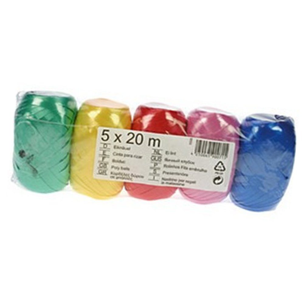 Deggelbam Geschenkband 5x Geschenkbänder mit je 20m // Geschenkband bunt, Grün, Gelb, Rot, Pink, Blau, Weis - Farben nicht wählbar