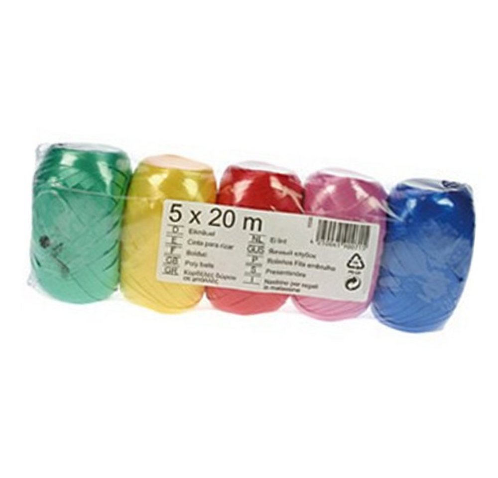 Deggelbam Geschenkband 5x Geschenkbänder mit je 20m // Geschenkband bunt, Grün, Gelb, Rot, Pink, Blau, Weis - Farben nicht wählbar