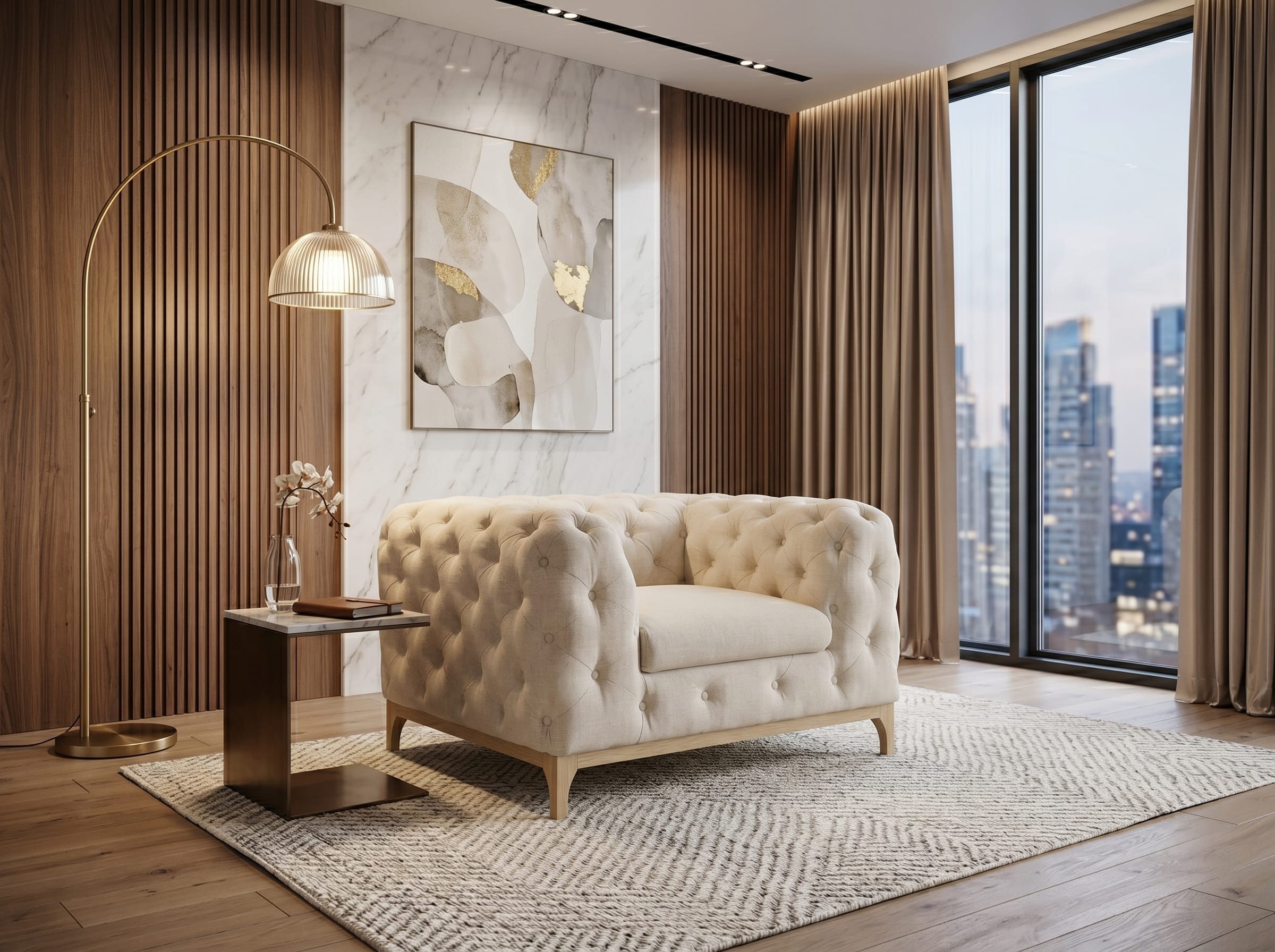JVmoebel Chesterfield-Sessel Beiger klassischer Sessel Chesterfield gesteppter Sessel Wohnzimmer (1-St), Made in Europa